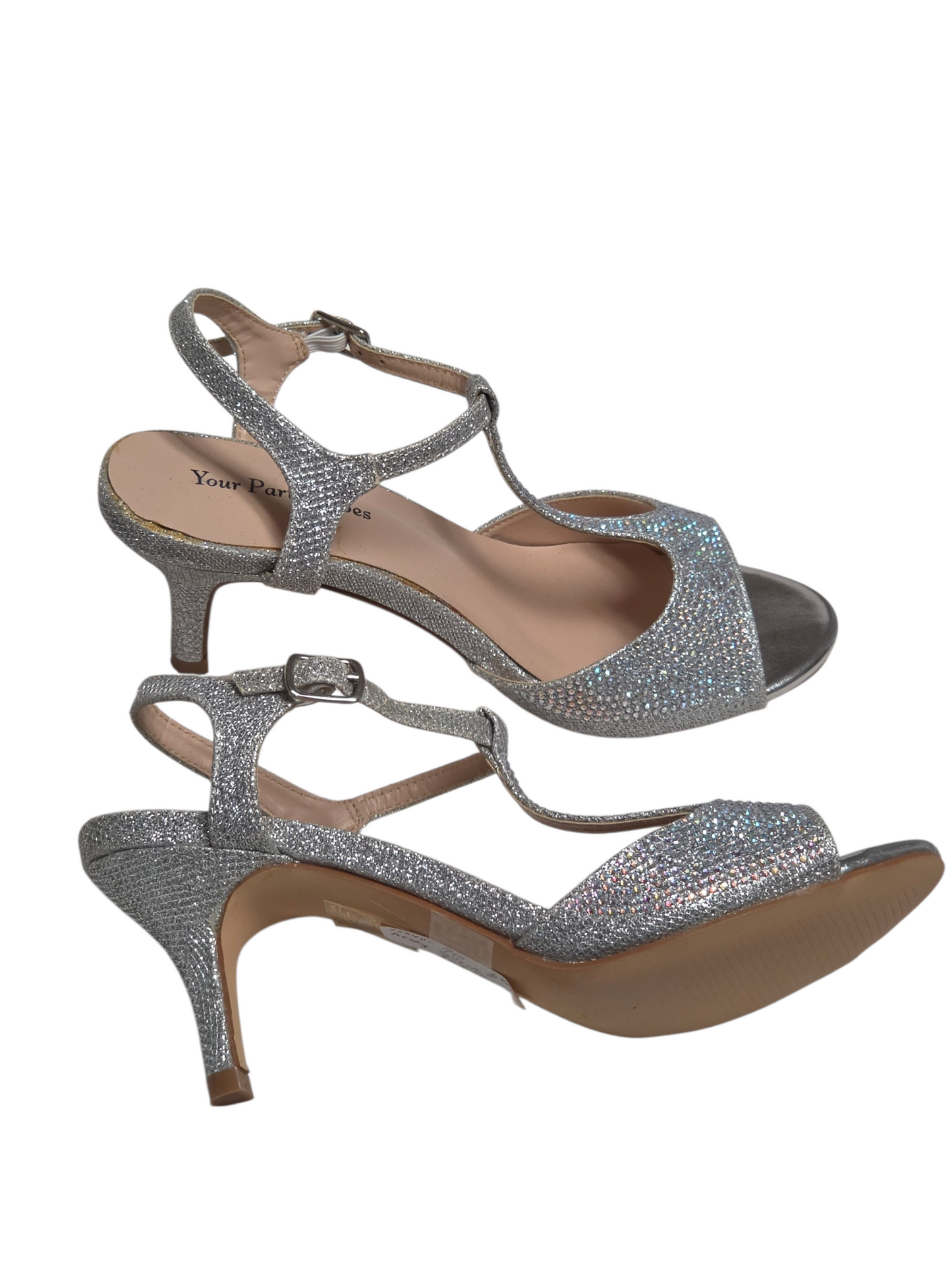 Silver Sparkle T-Strap Open Toe Shoes - Your Party