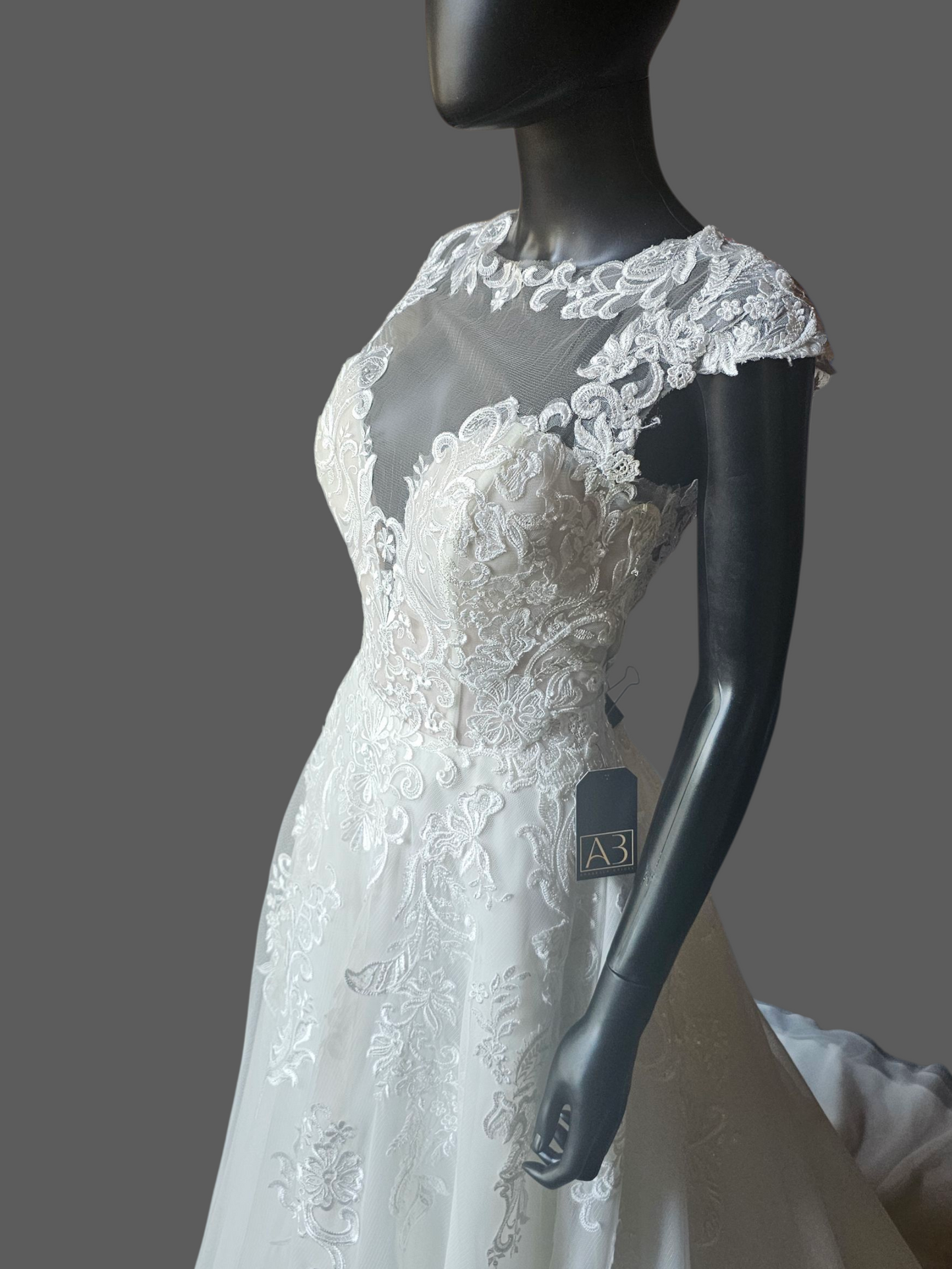 Ivory Illusion Cap Sleeve A-Line Net Wedding Gown - Mori Lee