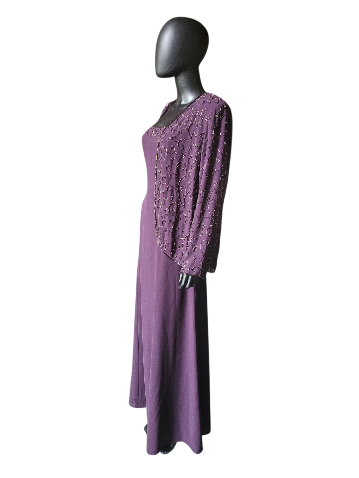 Aubergine Chiffon Beaded Maxi Formal Dress W/Jacket - Cameron Blake