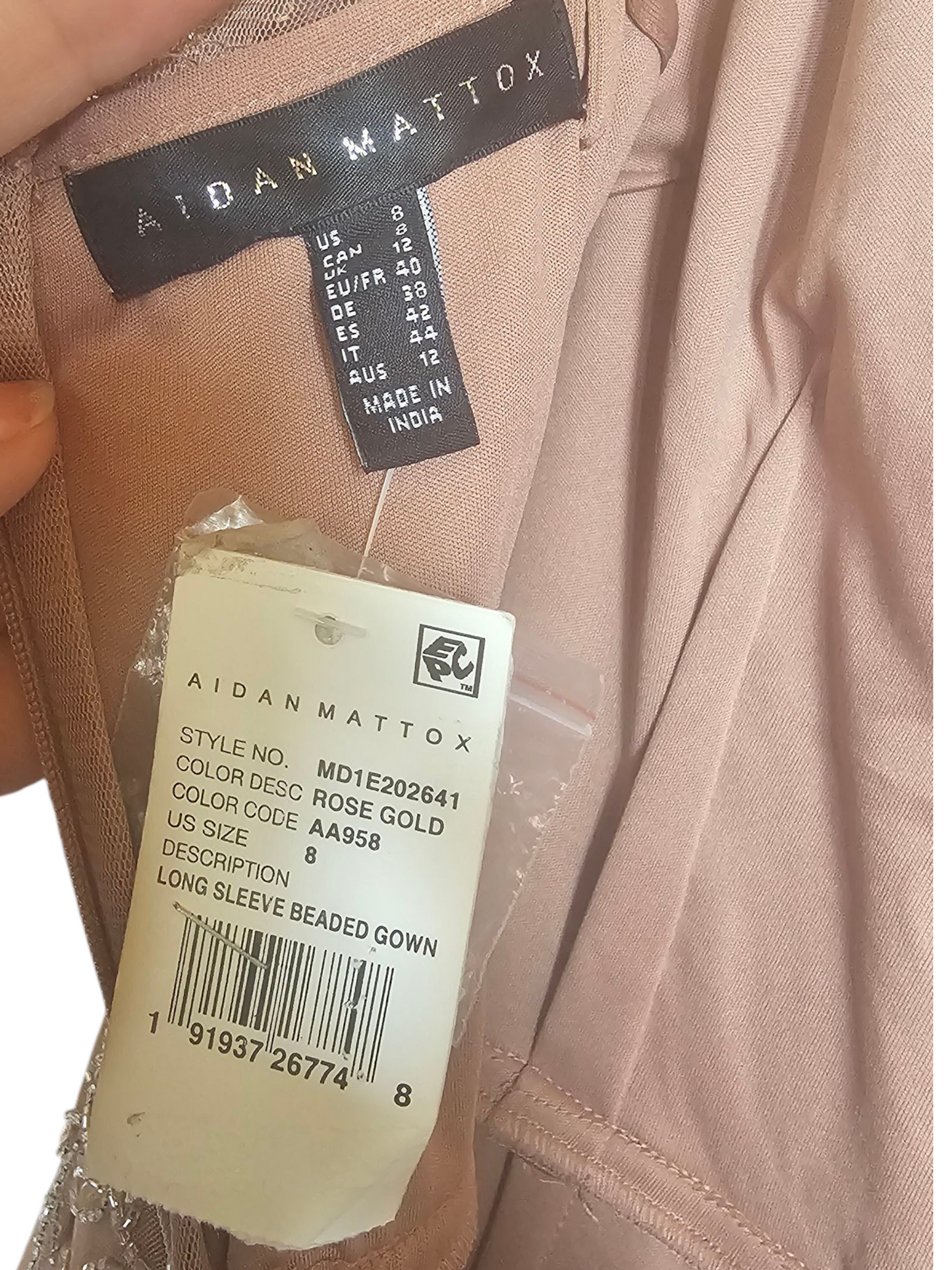 Rose Beaded 3/4 Sleeve Formal Dress - Aiden Mattox NWT