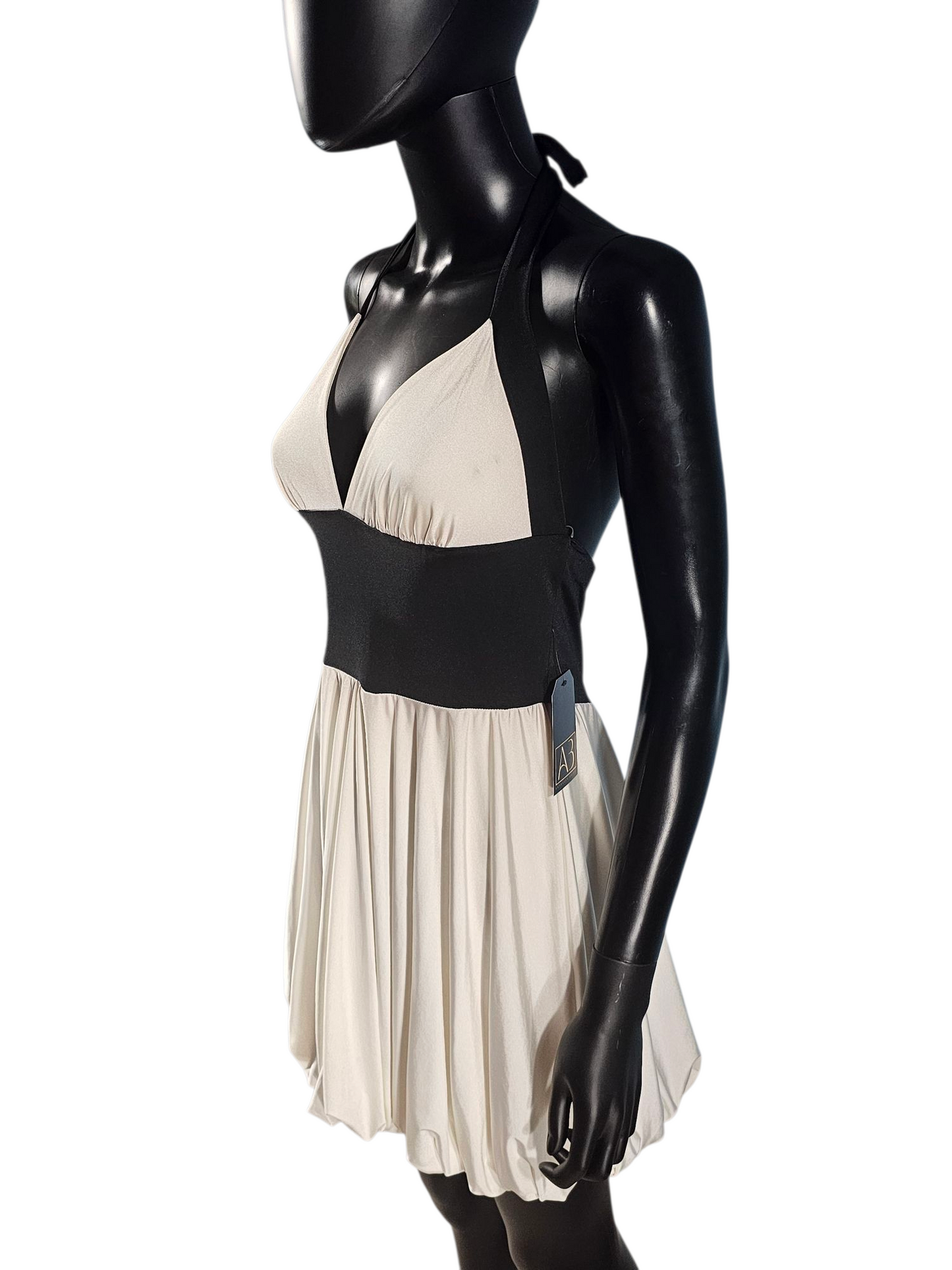 Black/White Jersey Halter Bubble Skirt Cocktail Dress - XXI