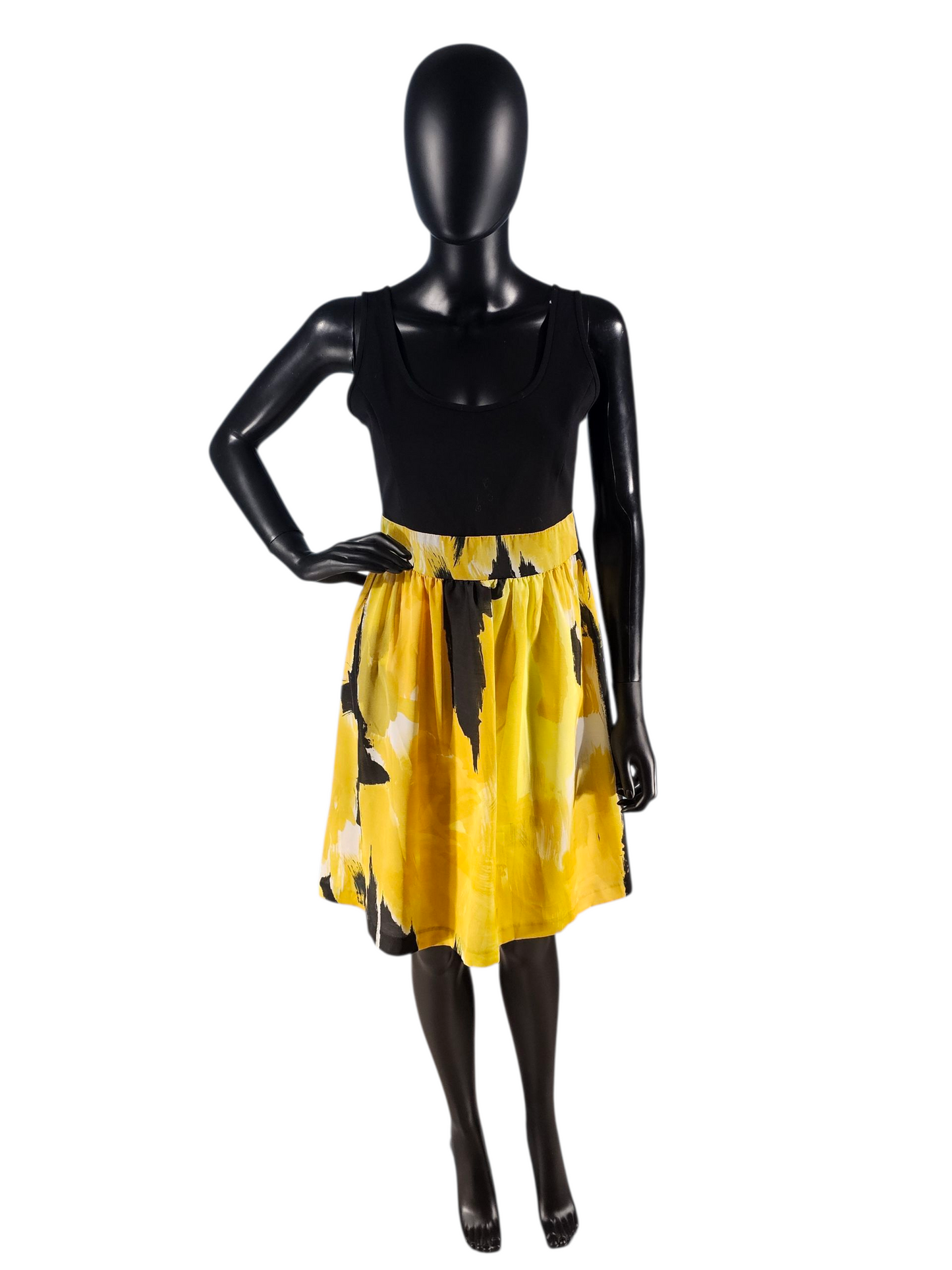 Black/Yellow Floral Print Chiffon Casual Dress - Ellen Tracy
