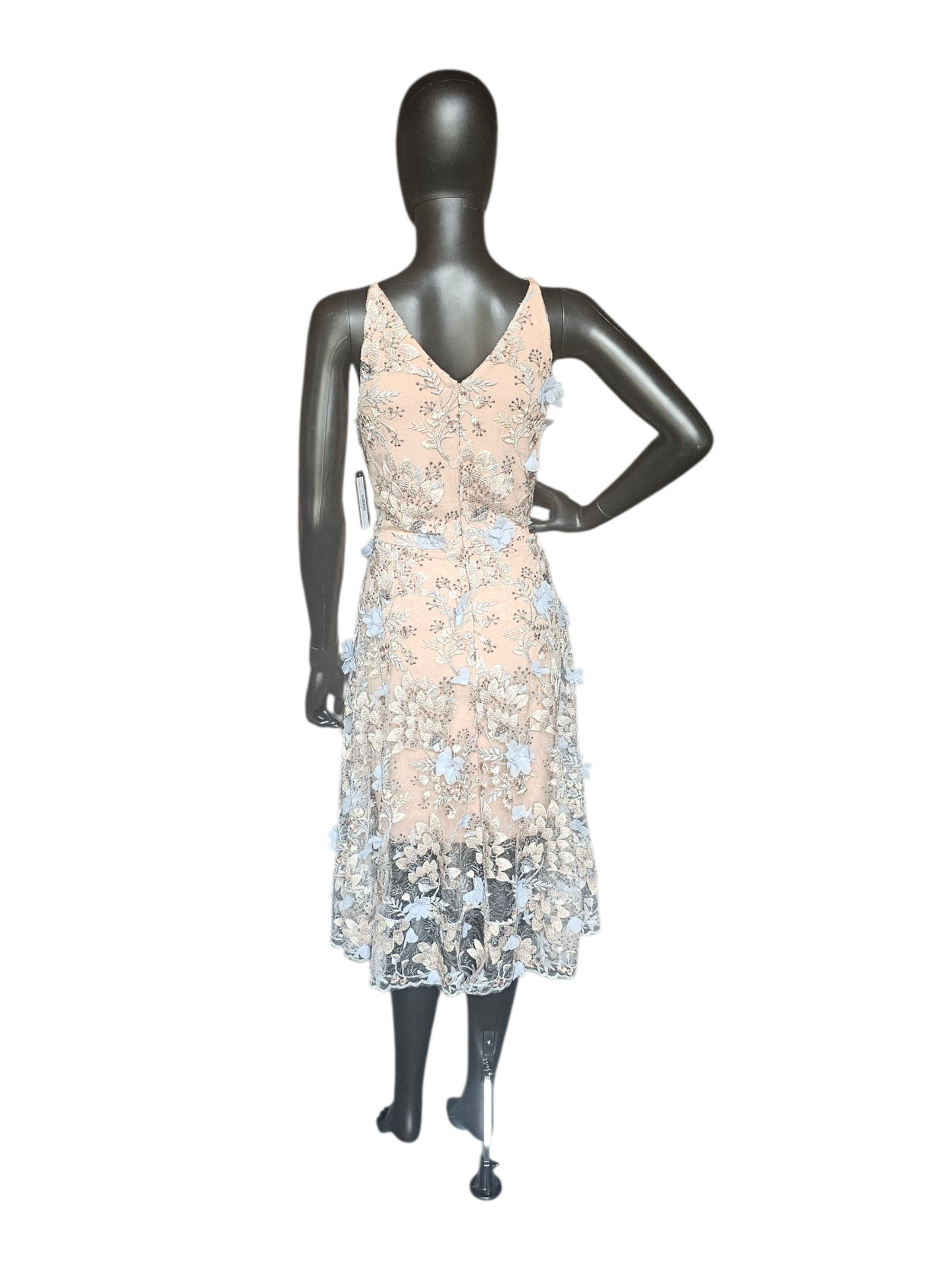 Blue/Pink/Nude 3D Floral Party Dress - Dress the Population