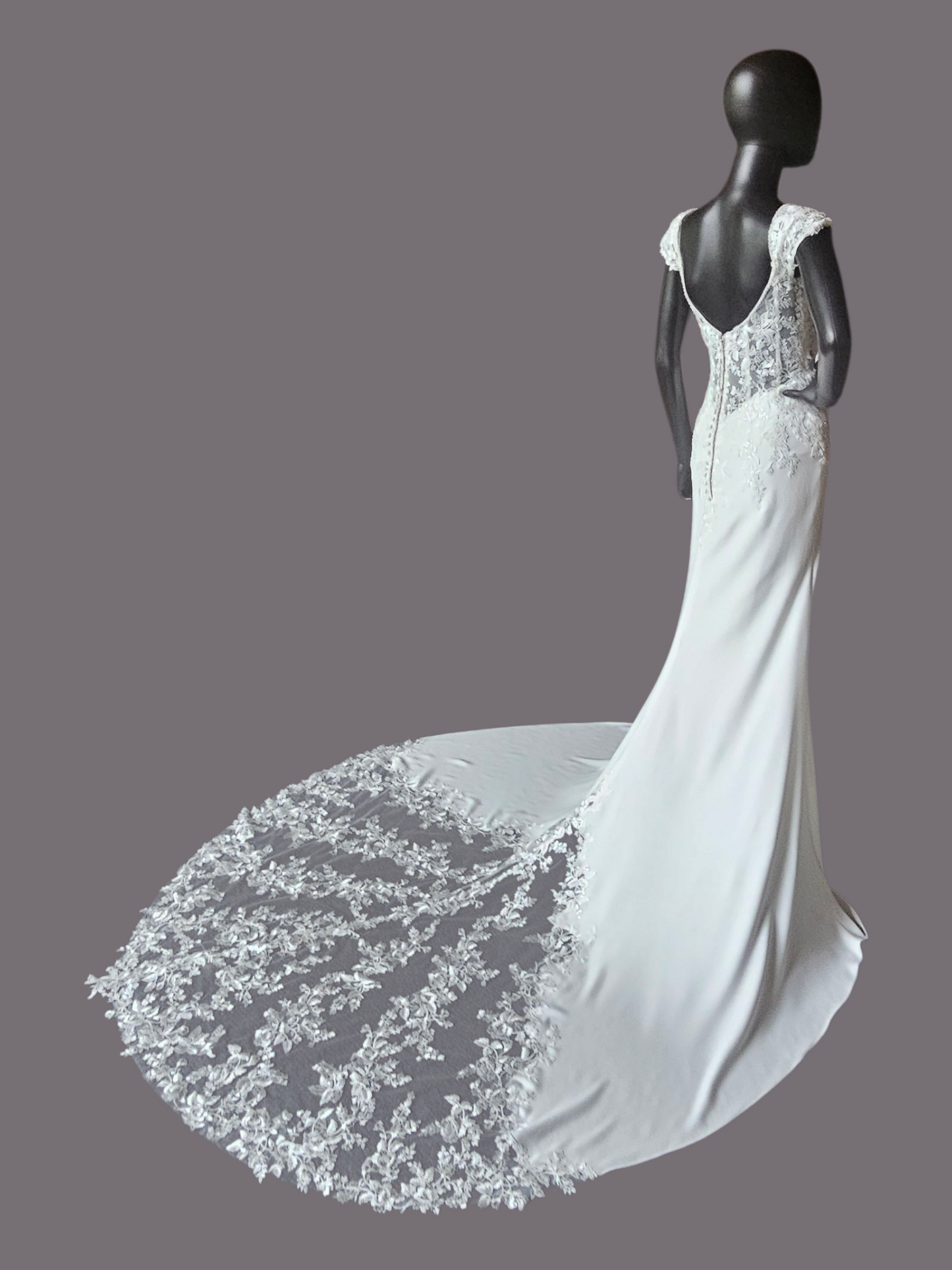 Ivory Crepe Fitted Cap Sleeve Wedding Gown - Mori Lee