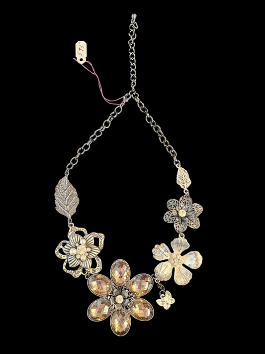 Large Black/Silver Floral Necklace