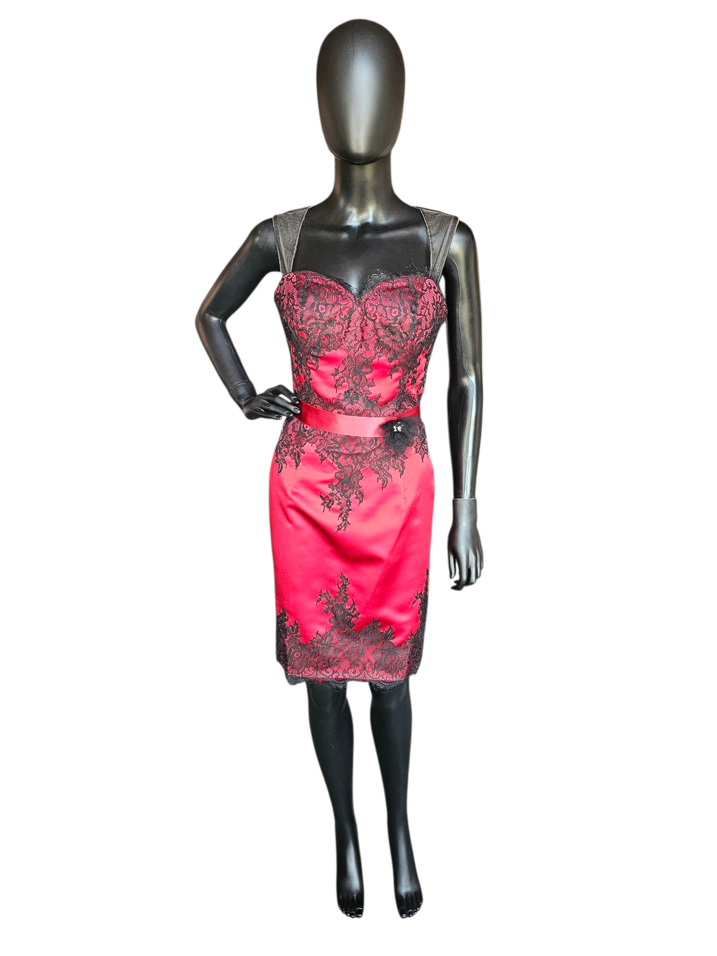 Red Satin/Black Lace Party/Cocktail Dress NWOT - Da Vinci