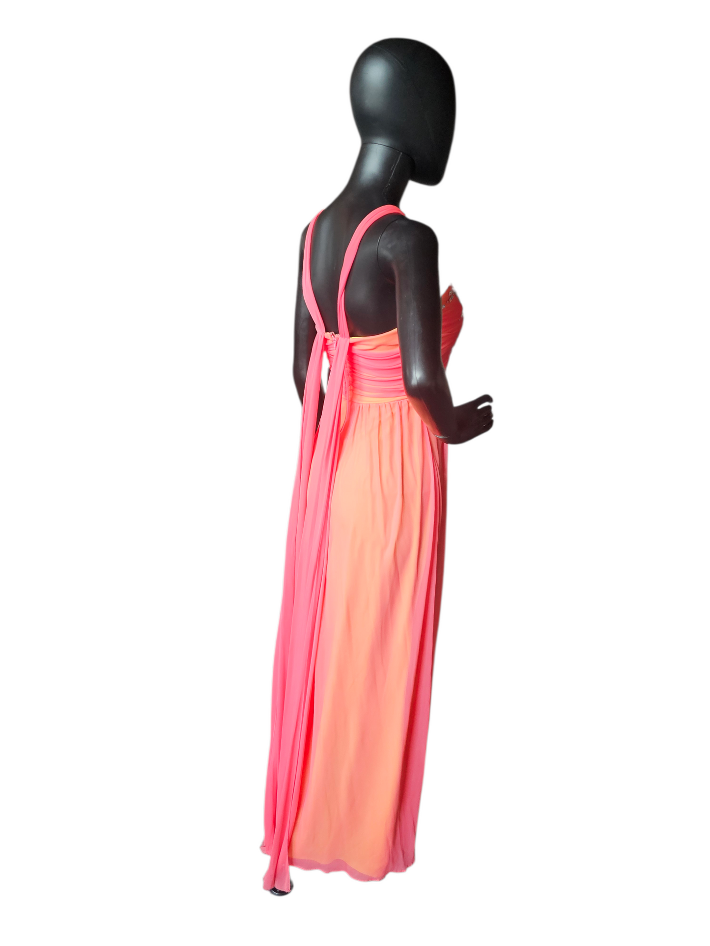 Coral/Yellow Crystal Halter Prom Dress