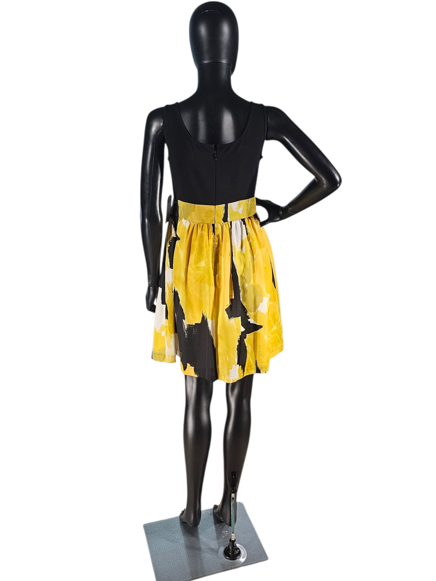 Black/Yellow Floral Print Chiffon Casual Dress - Ellen Tracy