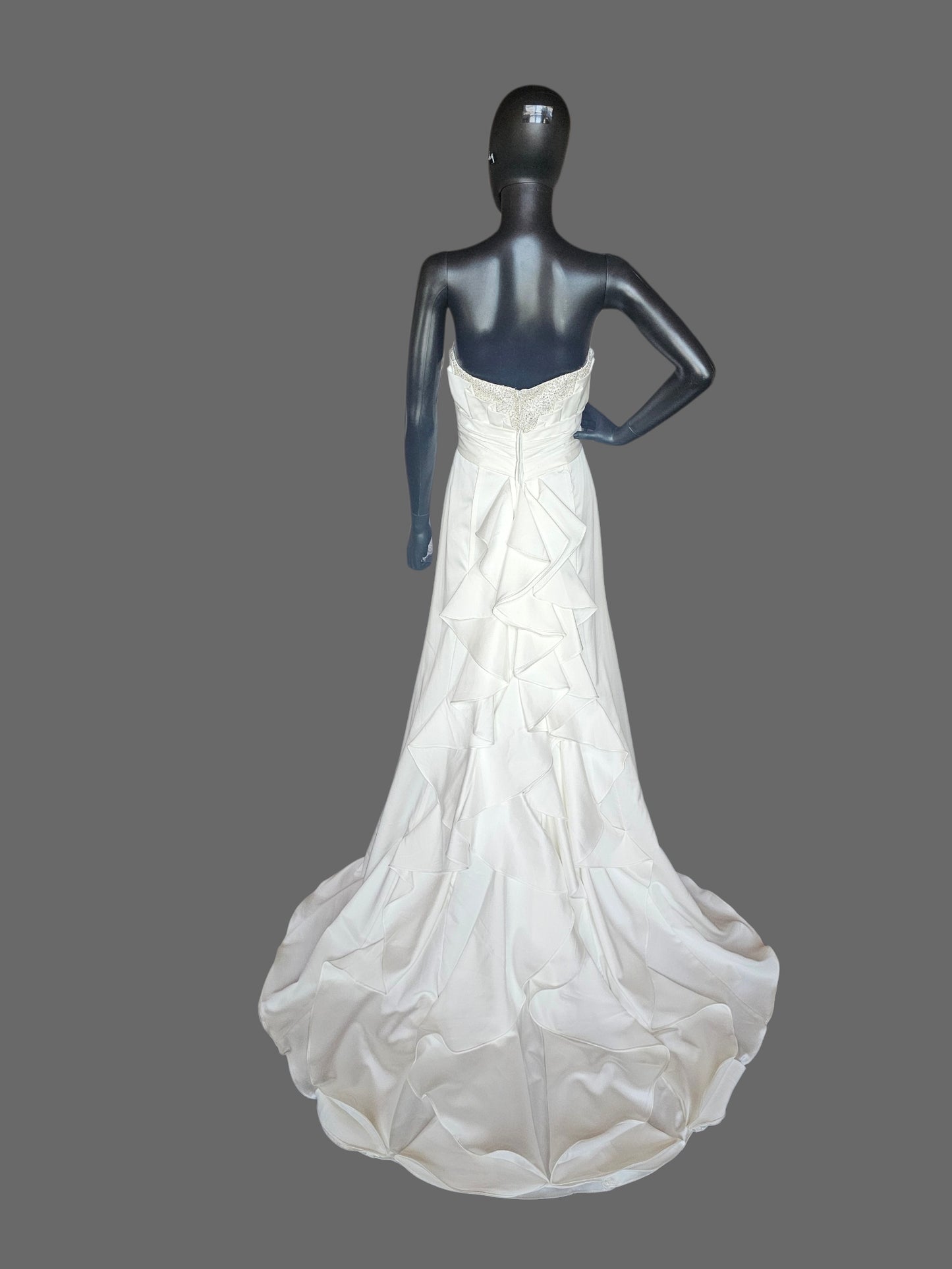 Cream Silky Satin Strapless Beaded Side Sweep Wedding Gown - Alfred Angelo