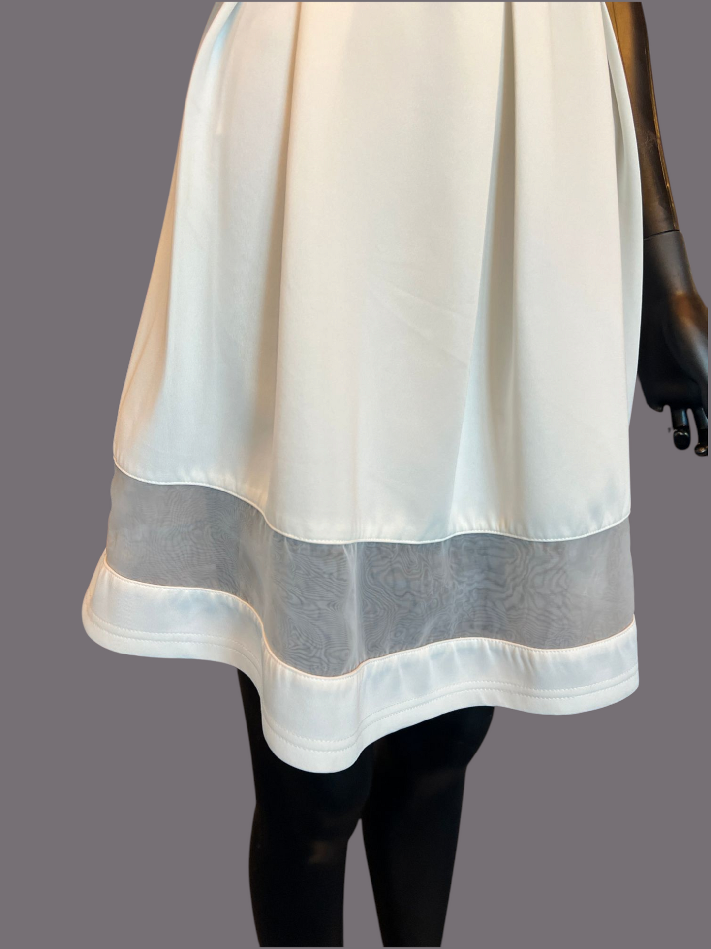 White Satin Pleated Full Skirt Cocktail Dress