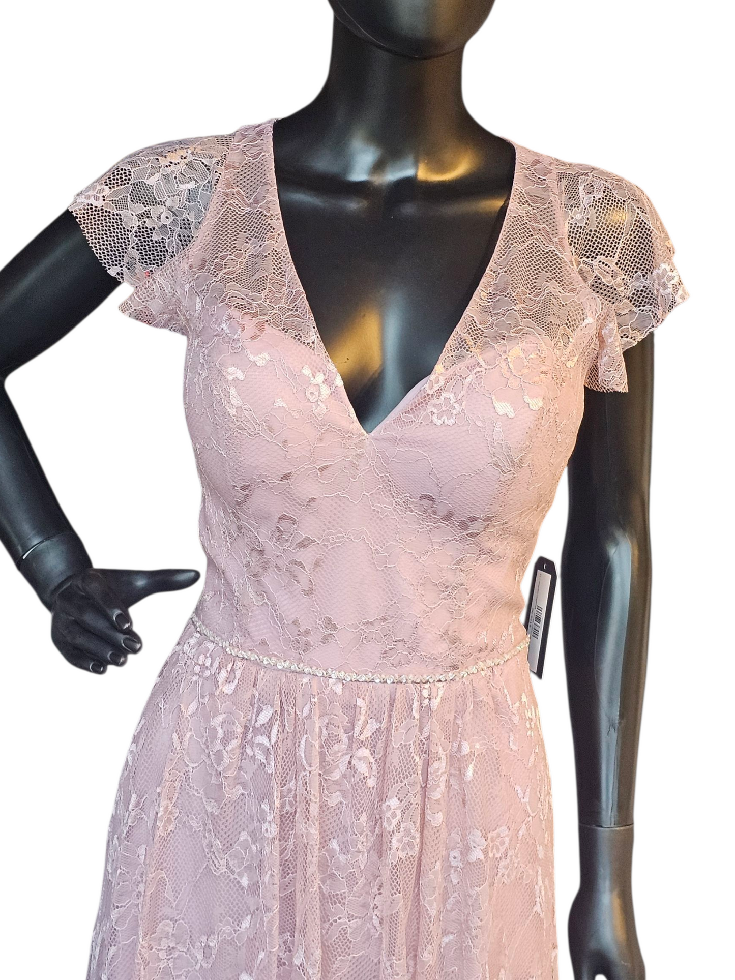 Desert Rose Lace Flutter Sleeve Full Length Formal Gown - Madeline Gardner