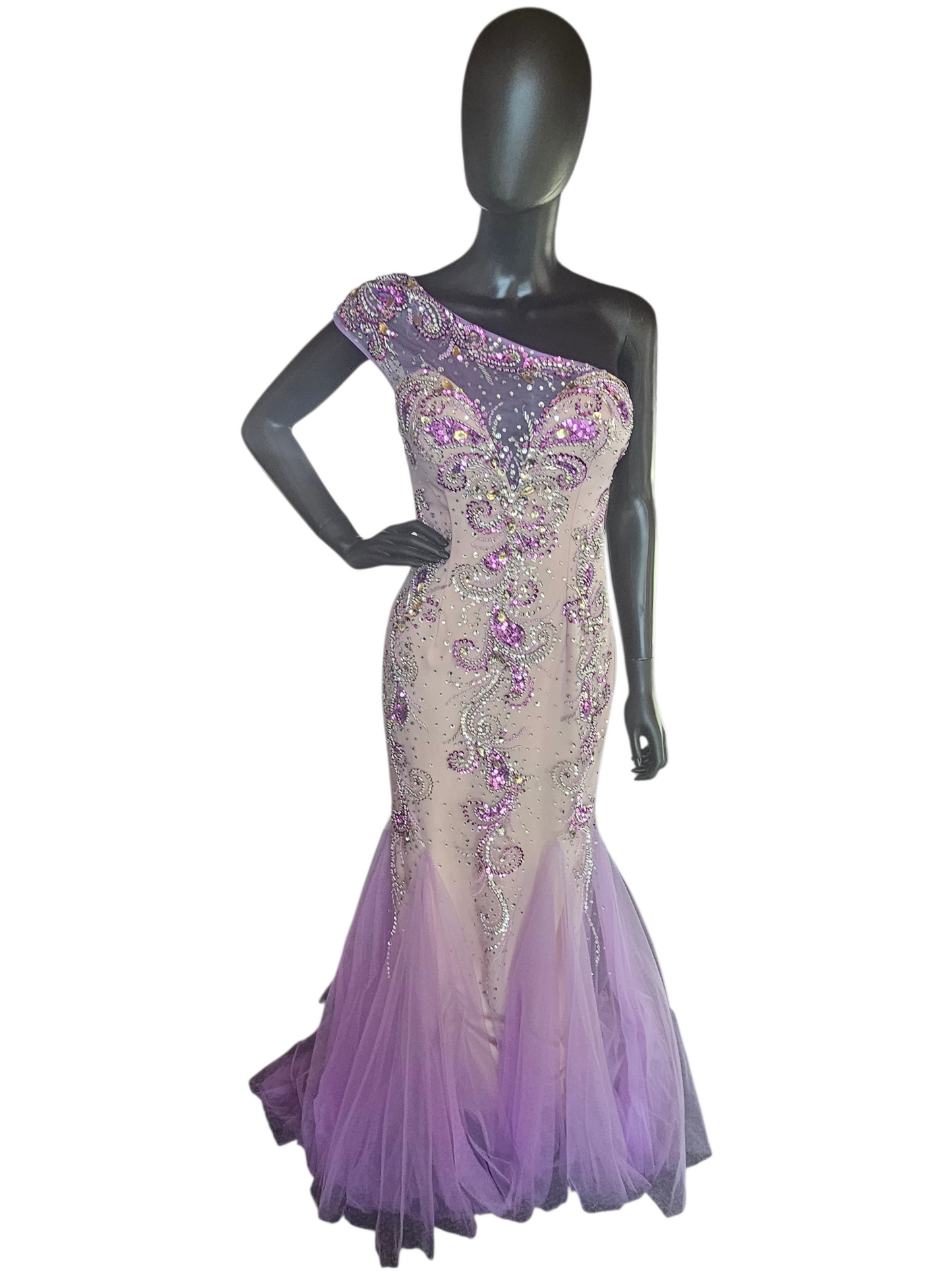 Purple/Lavender Beaded FIt/Flare One Shoulder Formal/Prom Dress