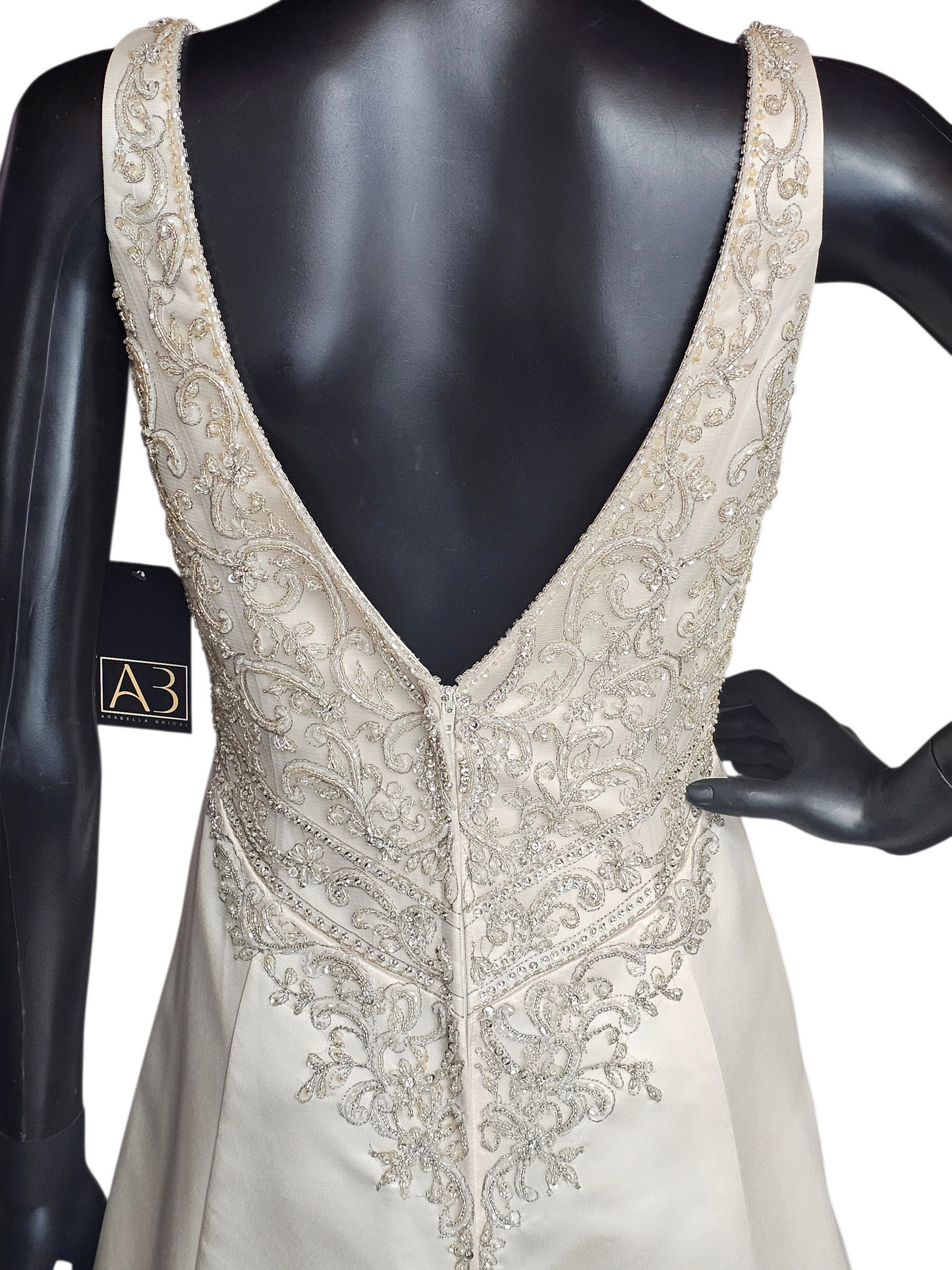 Champagne Empire Satin V-Neck Wedding Gown - Casablanca