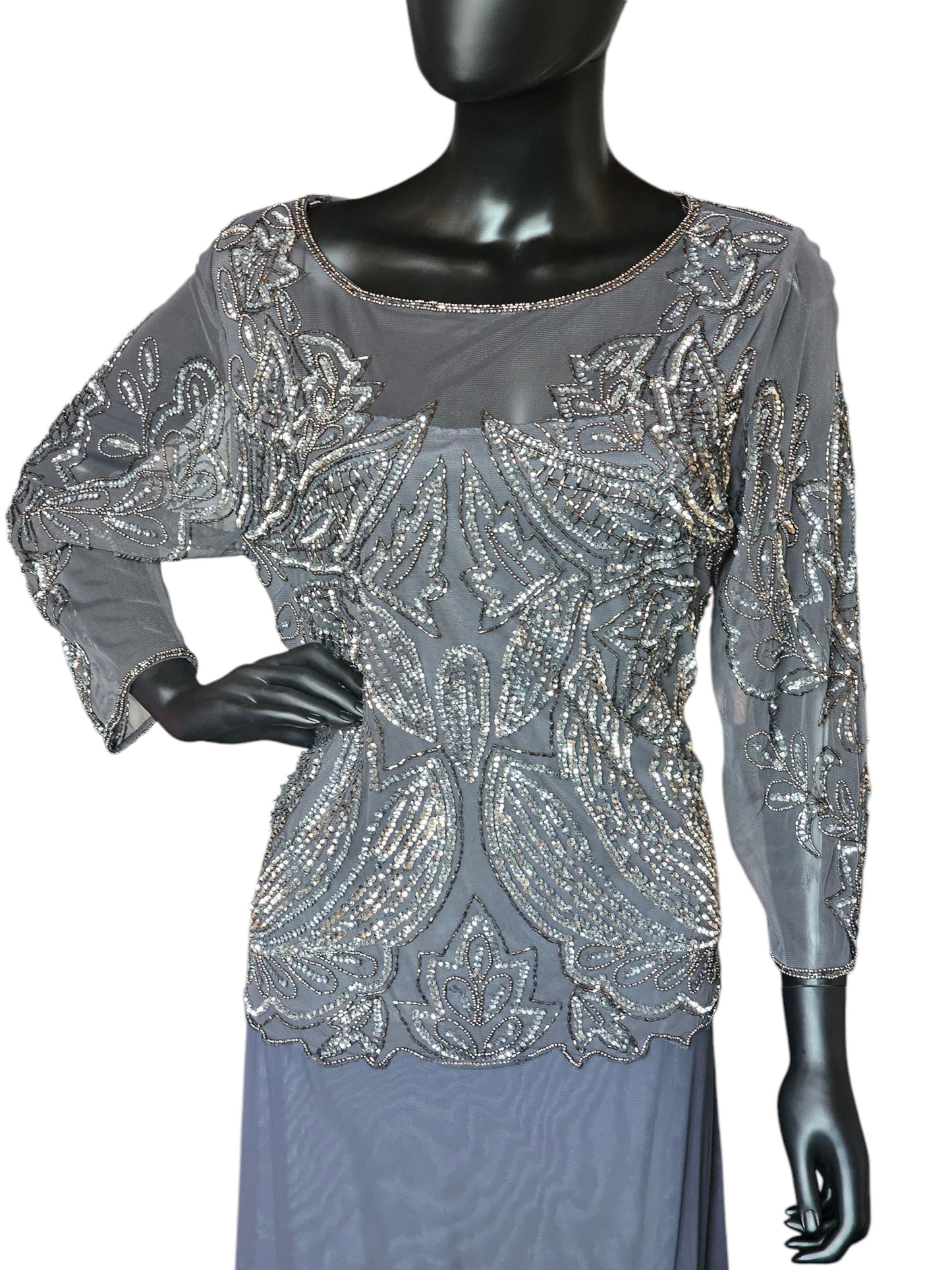 Grey Silver Sequin Illusion Formal - Pisarro Nights