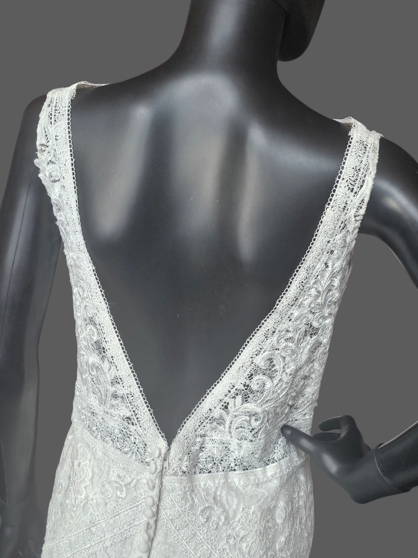 Boatneck Lace Ivory Fit/Flare Boho Wedding Gown - Lillian West