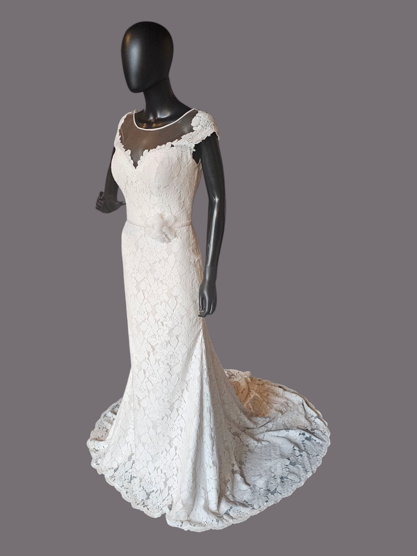 Lace Overlay Illusion Open Back Mikaella by Paloma Wedding Gown