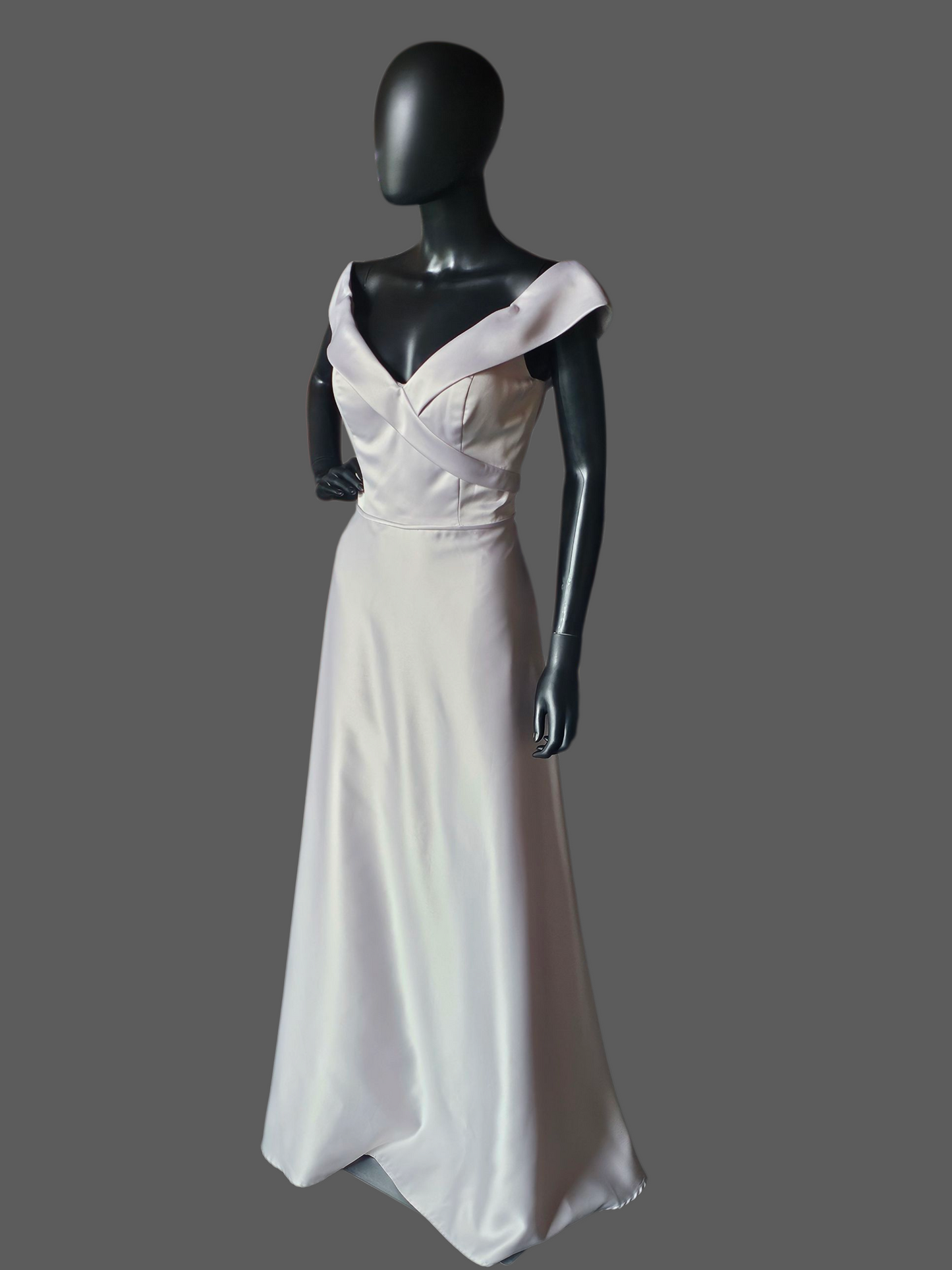 Dew Drop (Silver) Off Shoulder Satin Full Length A-Line Formal Dress - Mori Lee