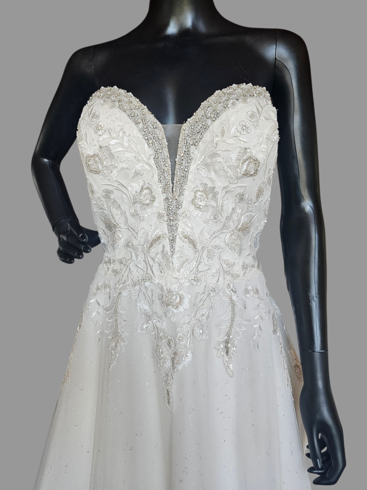 White Sparkle A-Line Strapless Sweetheart Drop Sleeve Wedding Gown - Mori Lee