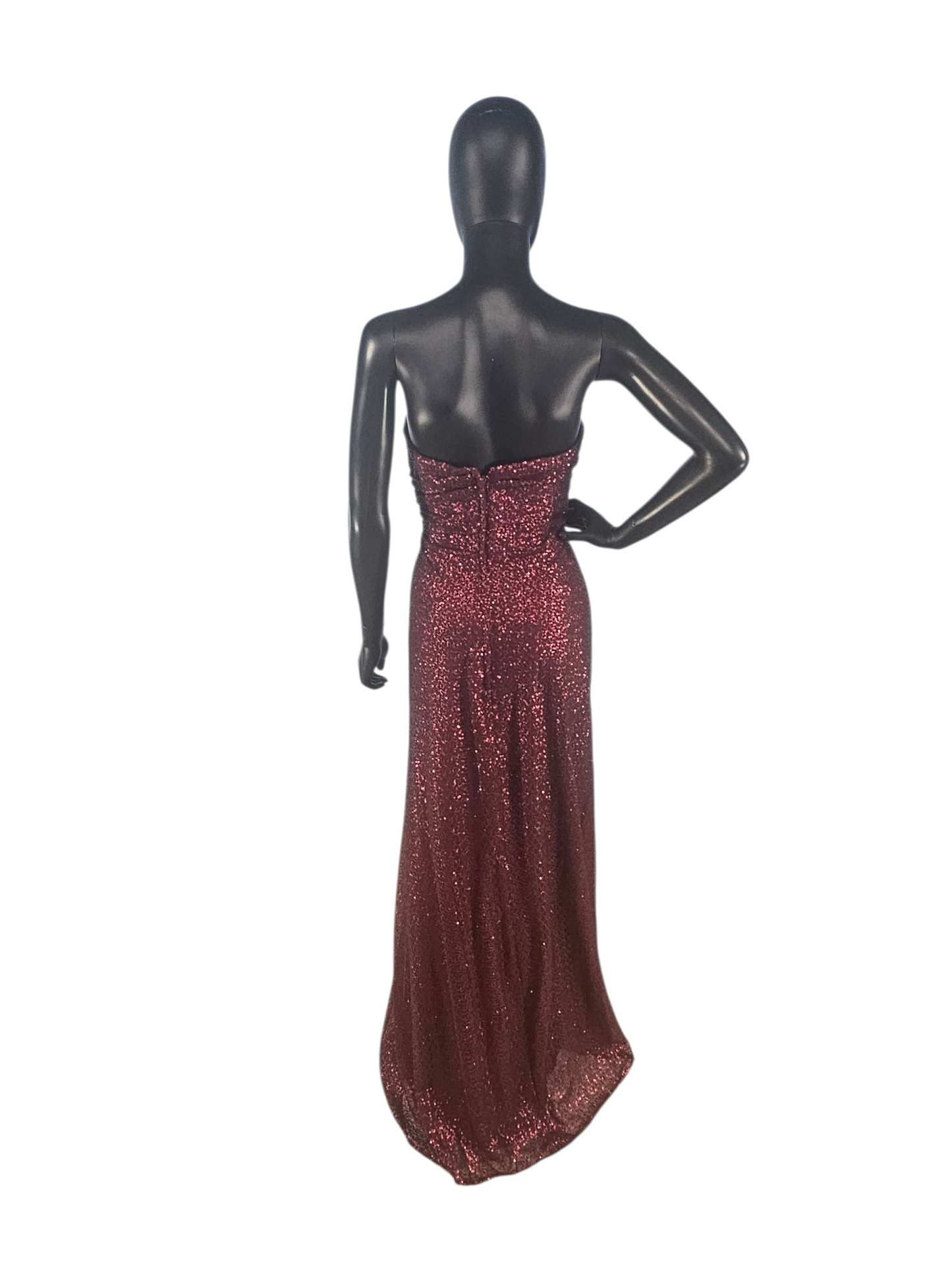 Bordeaux Sequin Halter Full Length Formal Gown - Mori Lee