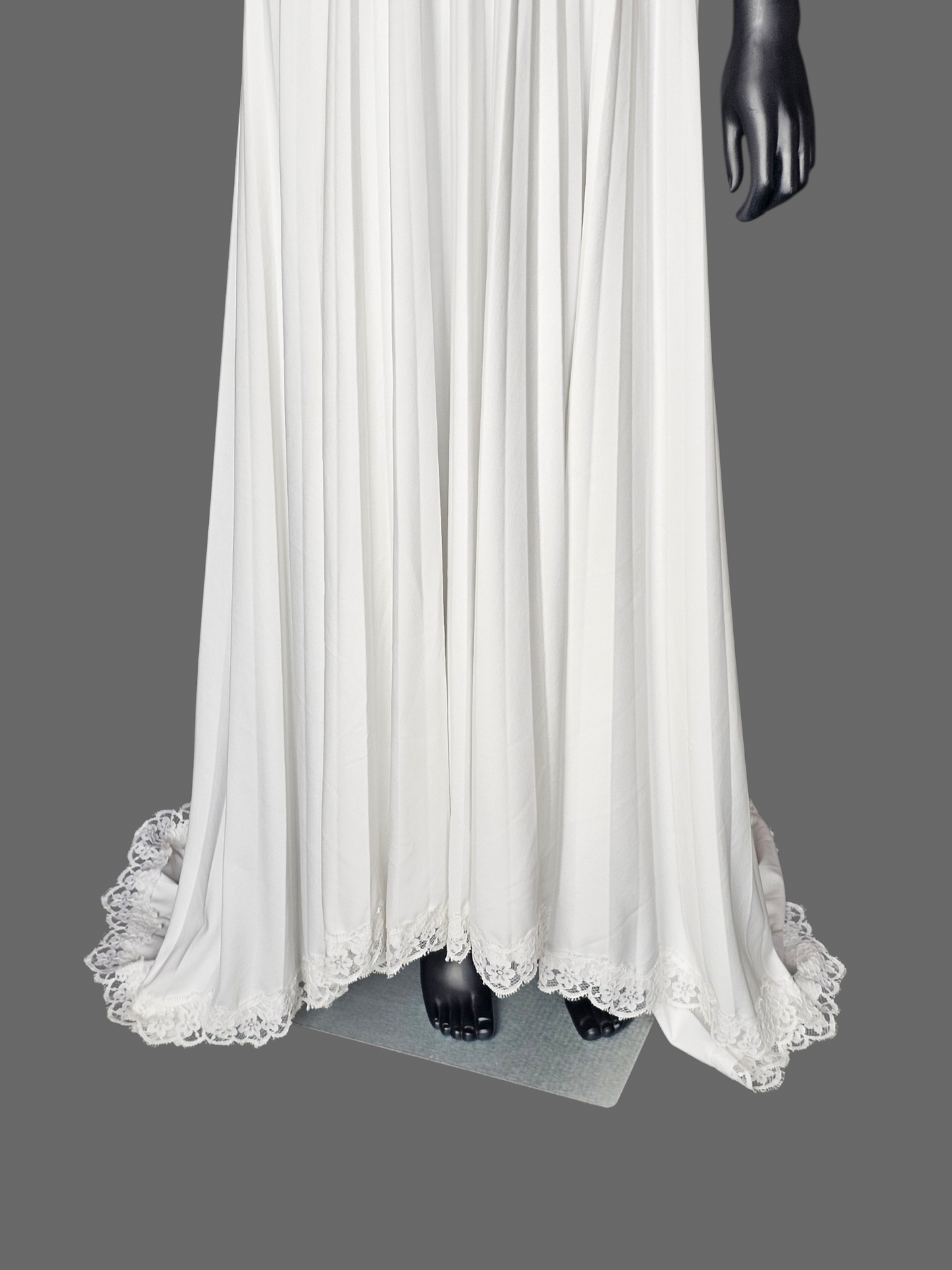 Vintage White 3/4 Sleeve Jersey Lace Detail V-Neck Wedding Gown - Renewal