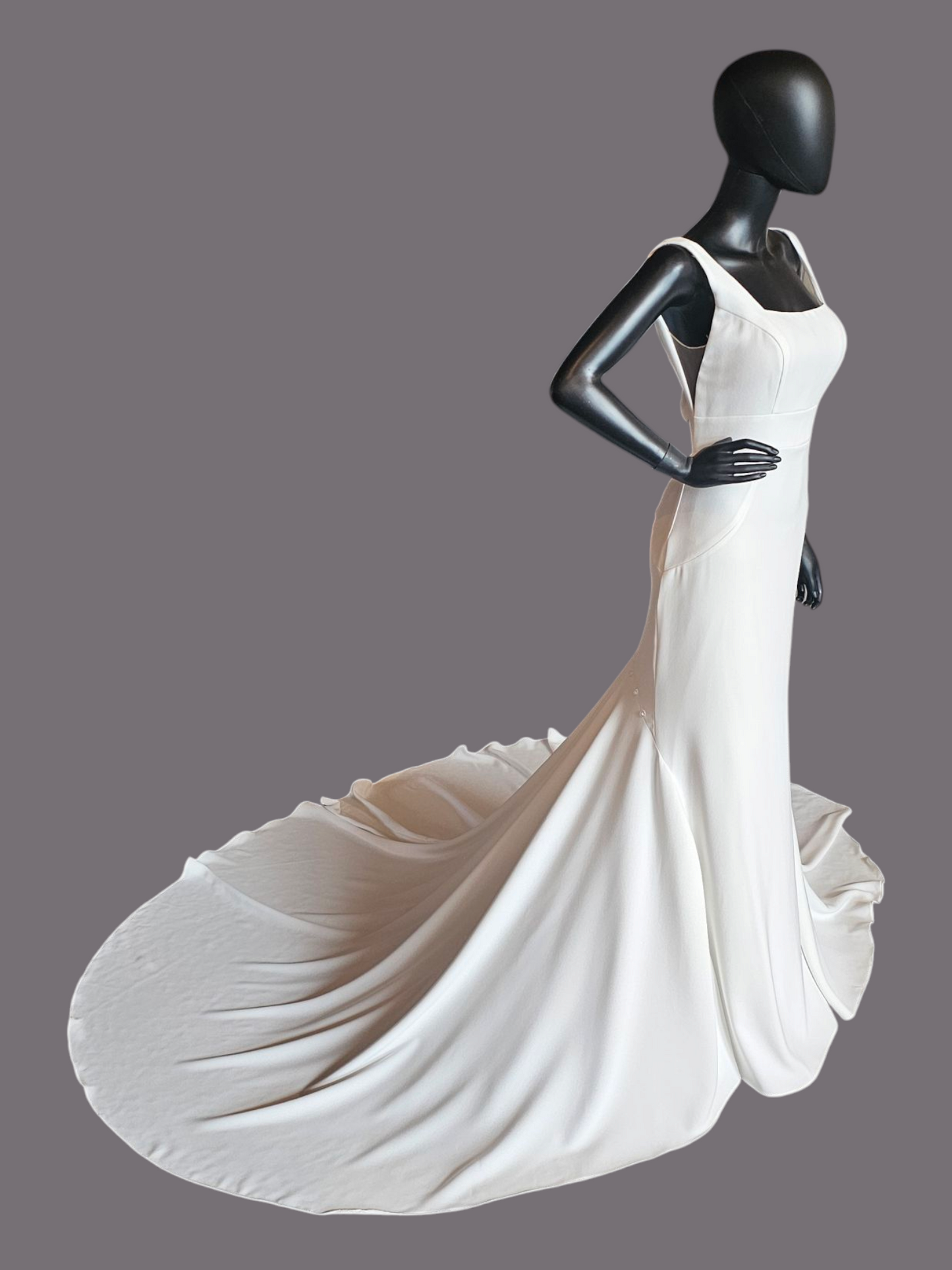 Ivory Crepe Fit/Flare Square Neck Wedding Gown - Mori Lee