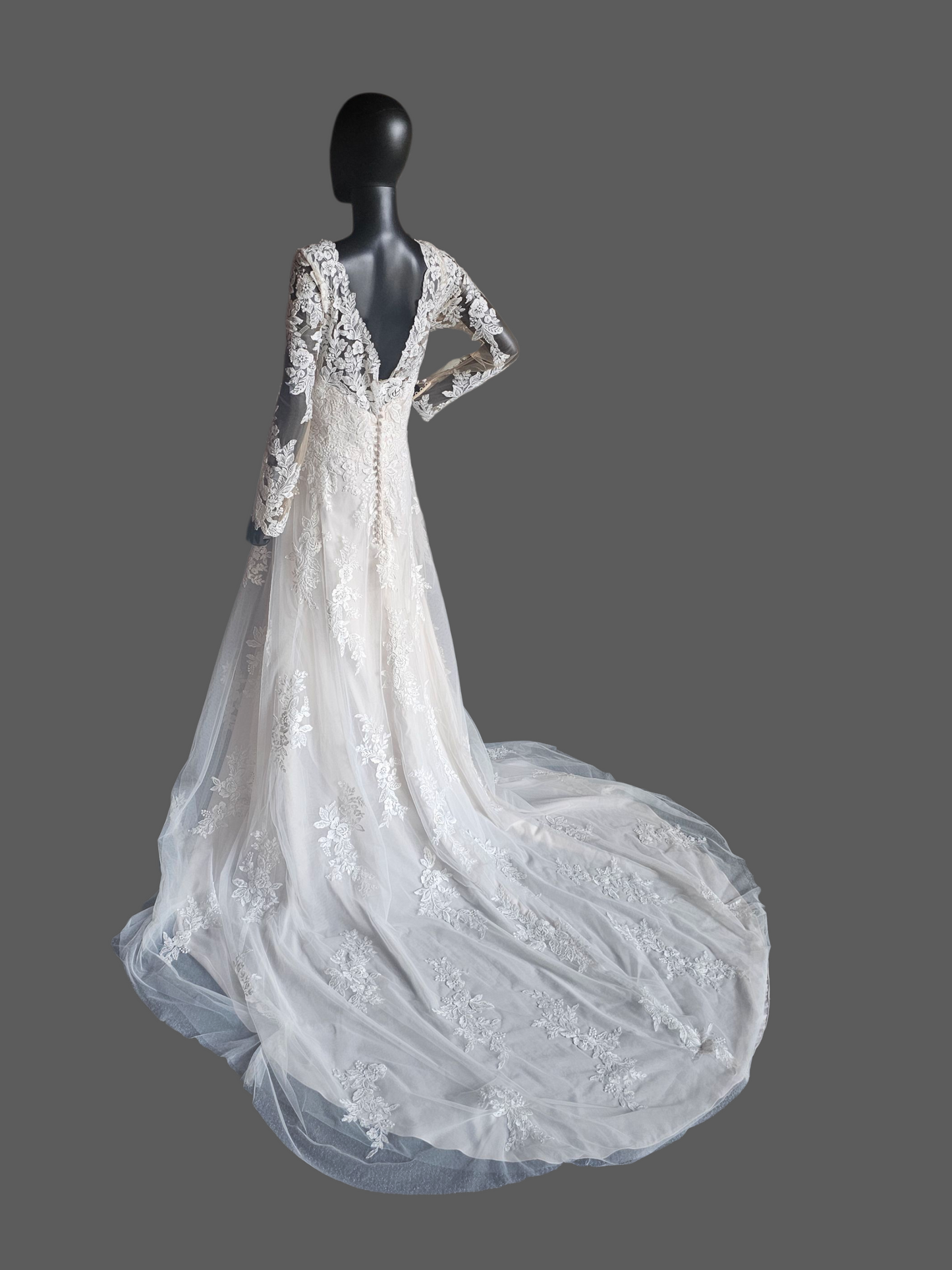 Blush/Ivory Floral Lace Long Sleeve Wedding Gown NWOT - Mori Lee