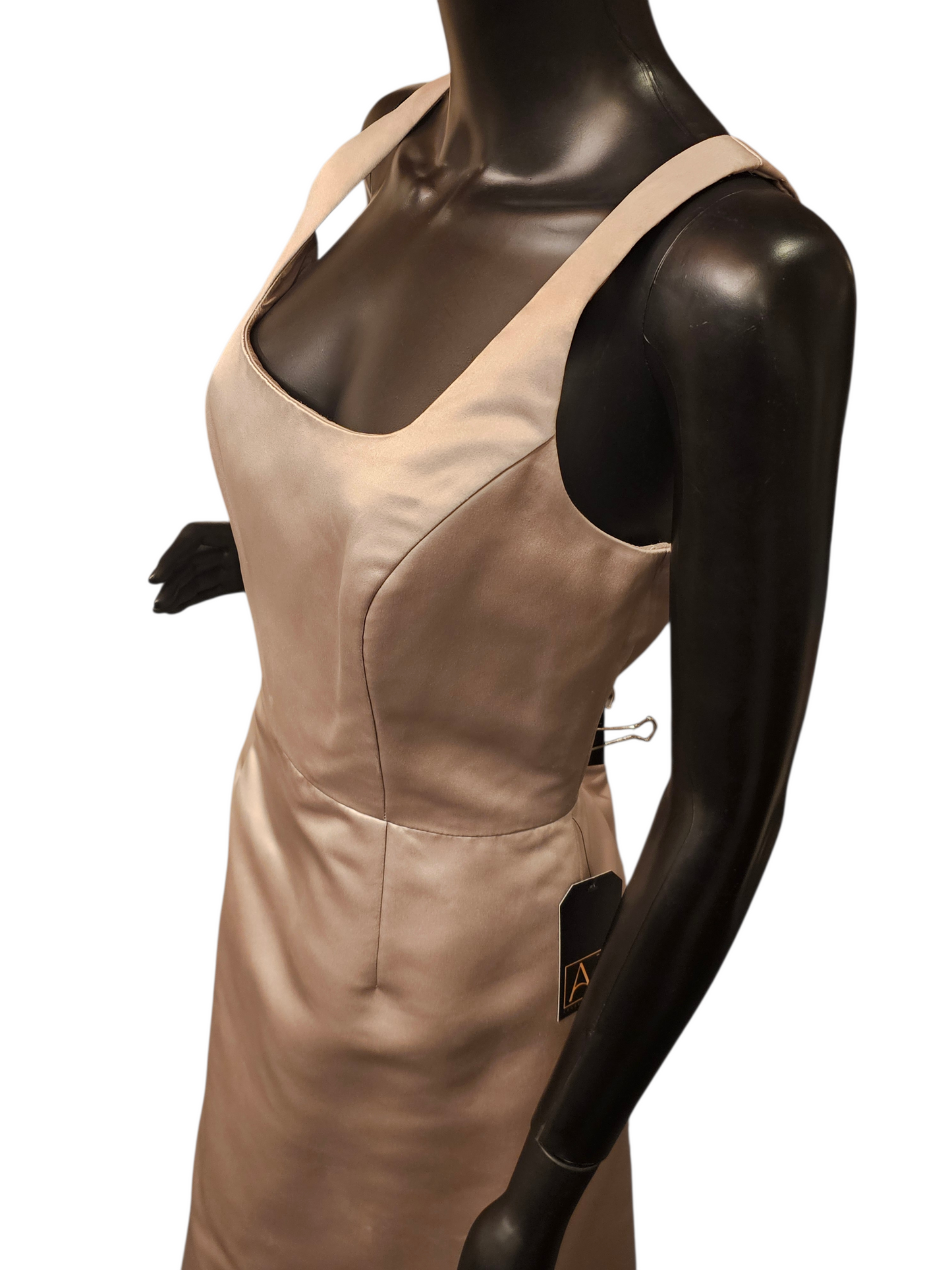 Hayley Paige Satin Fitted Scoop Candlelight Maxi Formal Dress