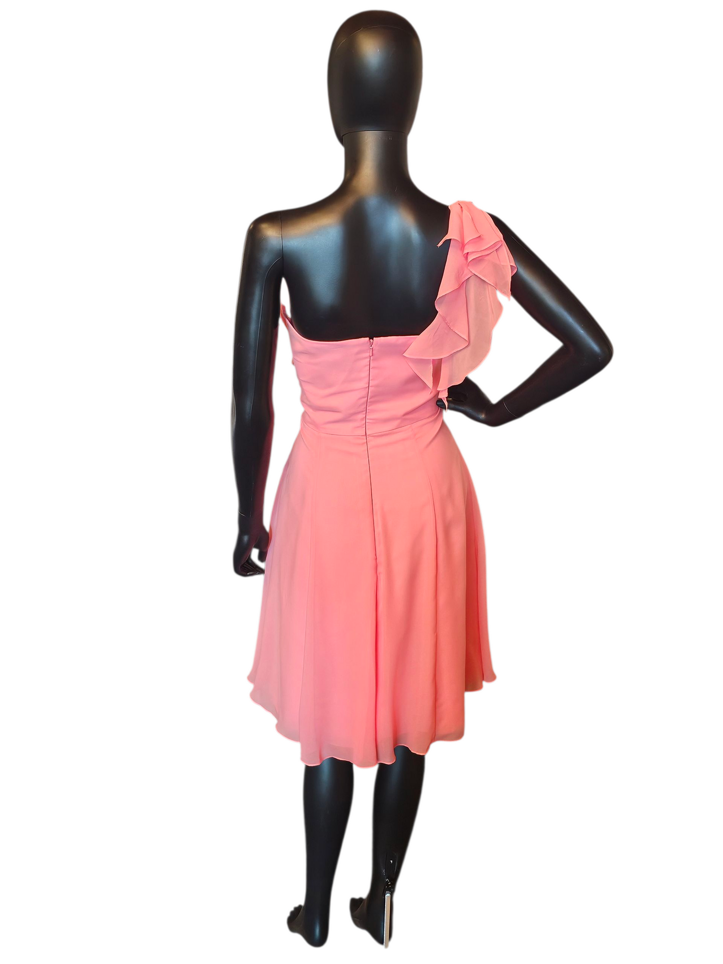 Coral Chiffon One Shoulder Party Dress - B2