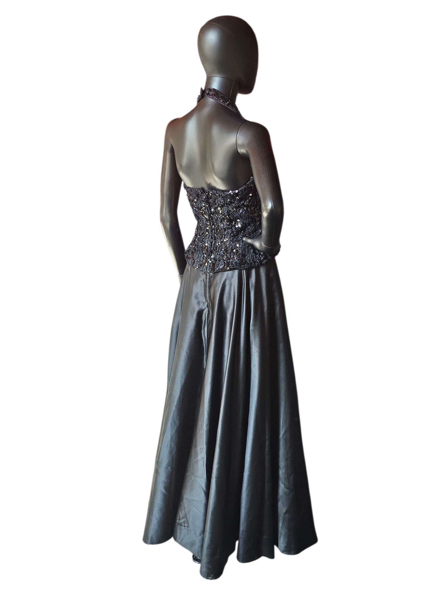 Vintage Black Lace/Satin Halter Formal Dress - Bari Jay