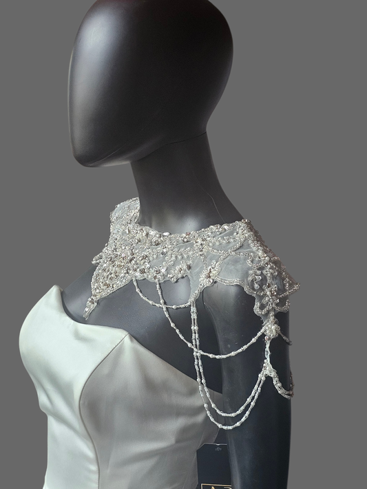 Beaded Applique Draped Shoulder Necklace/Capelet
