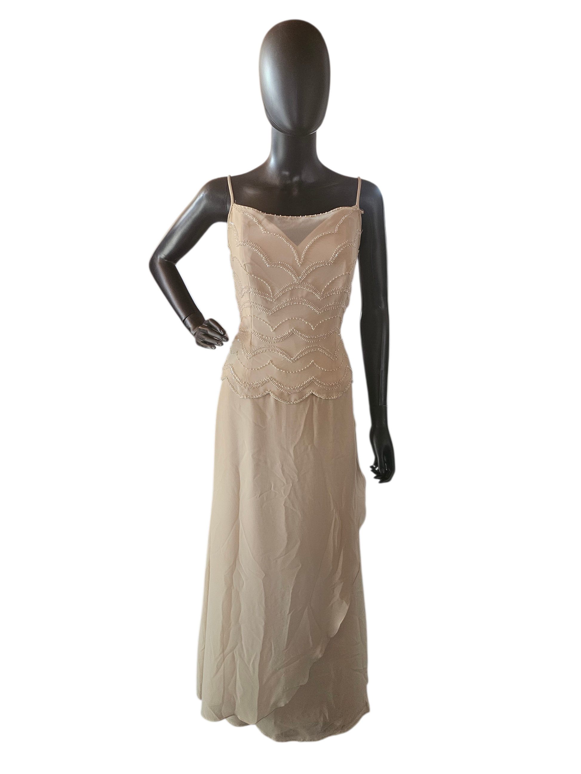 Cream Chiffon Beaded Formal Dress