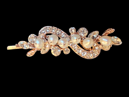 Rose Gold Rhinestone/Freshwater Pearl Hair Pin