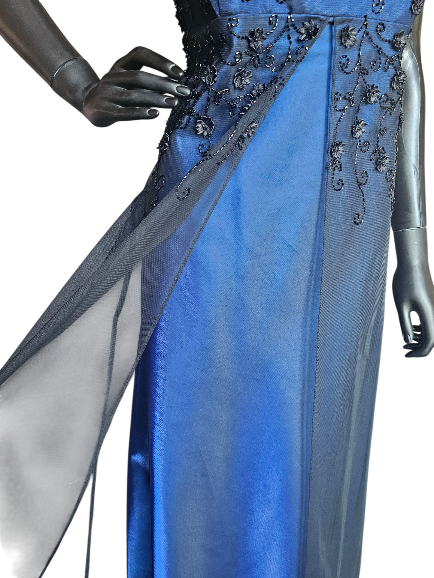 Electric Blue/Black Flower Overlay Formal Dress