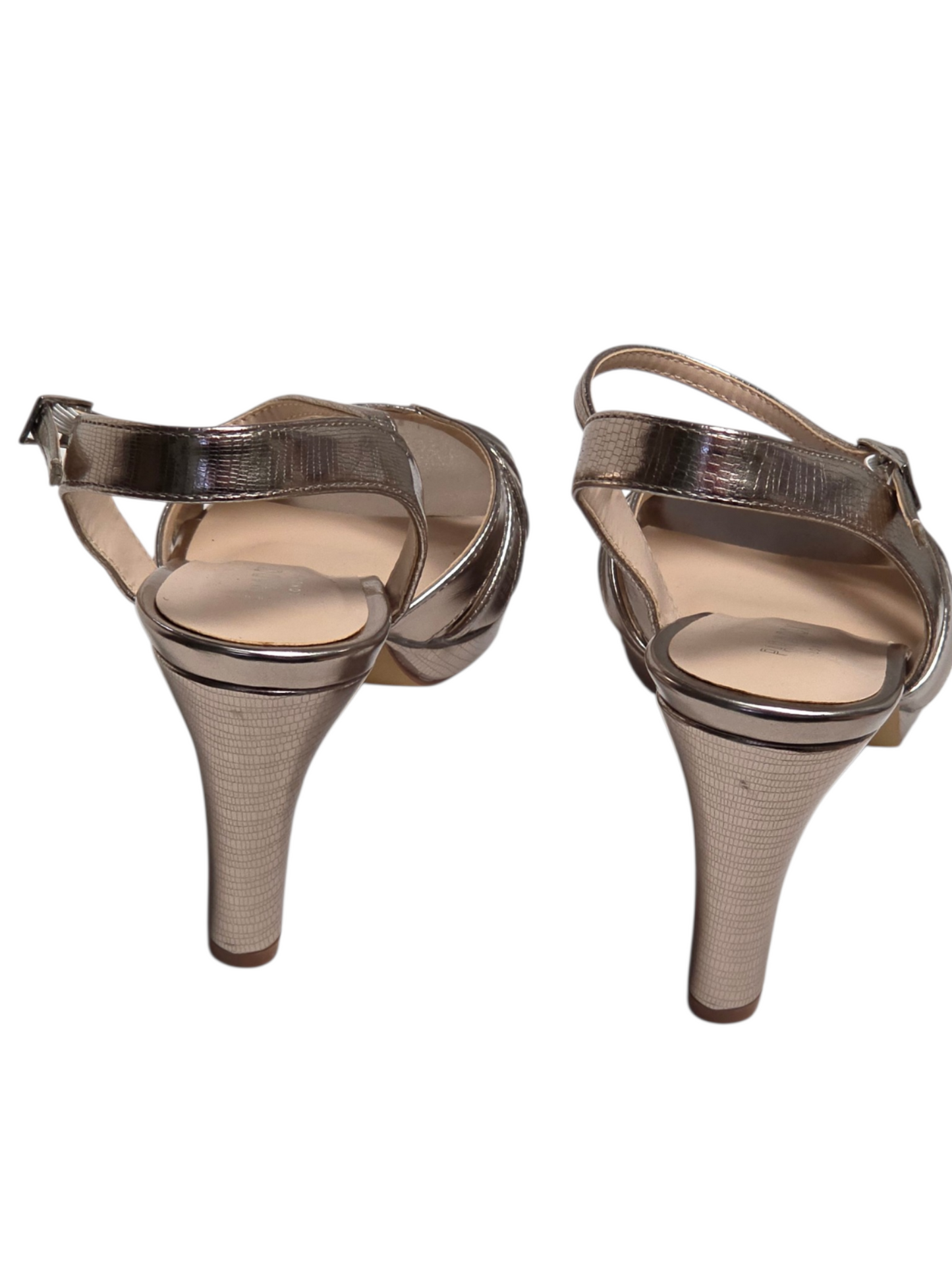 Rose Gold Aligator Print Strappy Platform Sandal - Paradox London