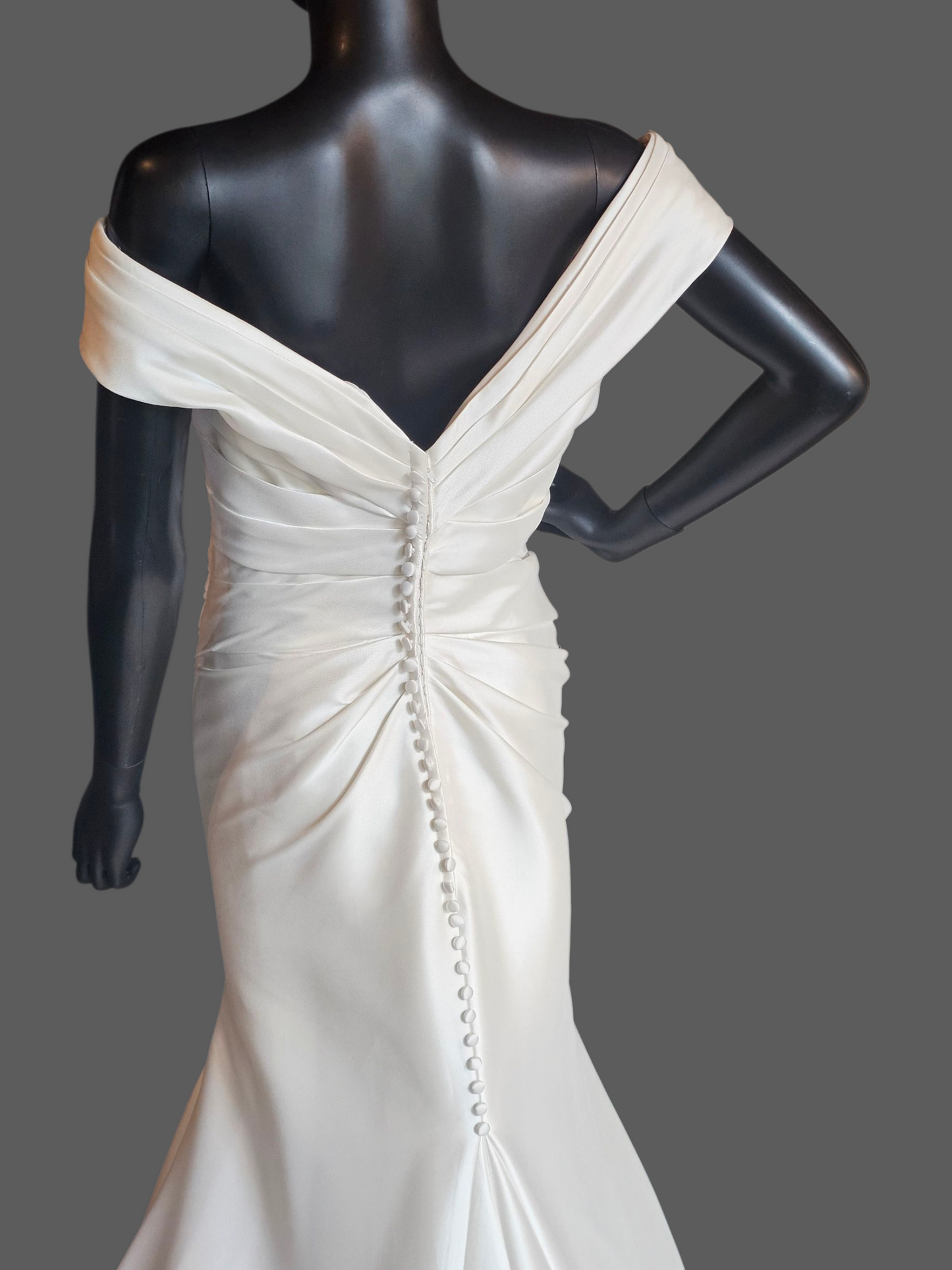 Ivory Mikado Off-Shoulder Fit/Flare Wedding Gown NWOT - Mori Lee