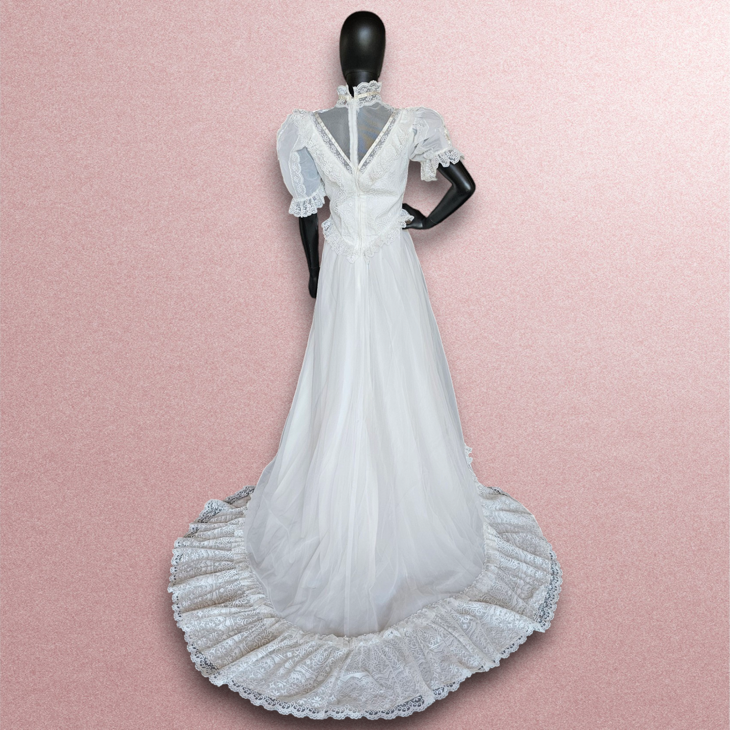 Vintage Victorian Lace High Collar Short Sleeve Wedding Gown