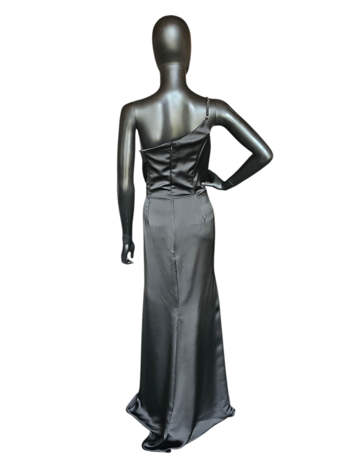 Black Silky Satin One Shoulder Formal/Bridesmaid/Morthers Maxi Dress - Mori Lee