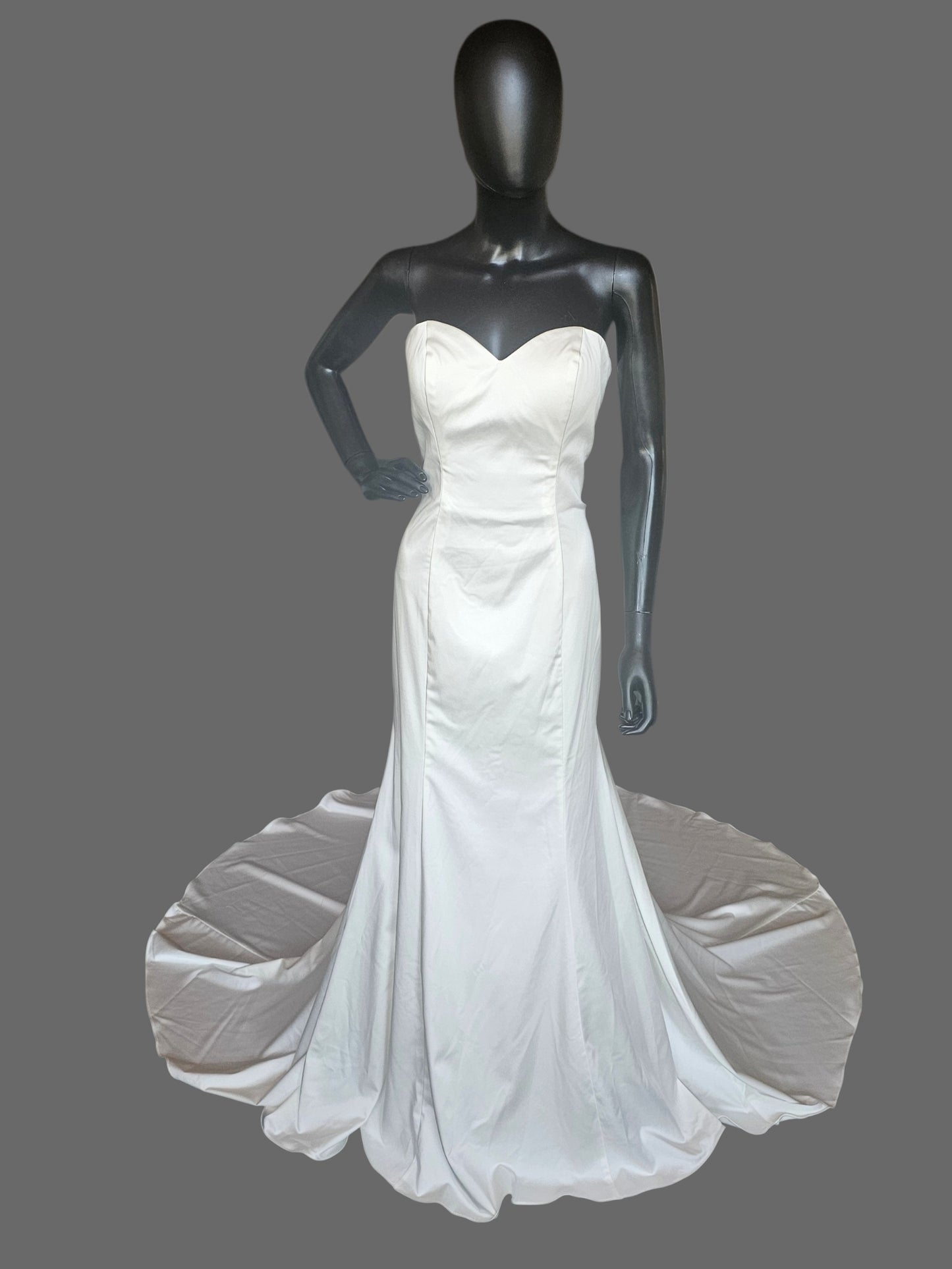 Simple Ivory Satin Sweetheart Fit/Flare Minimalist Wedding Gown - Allure