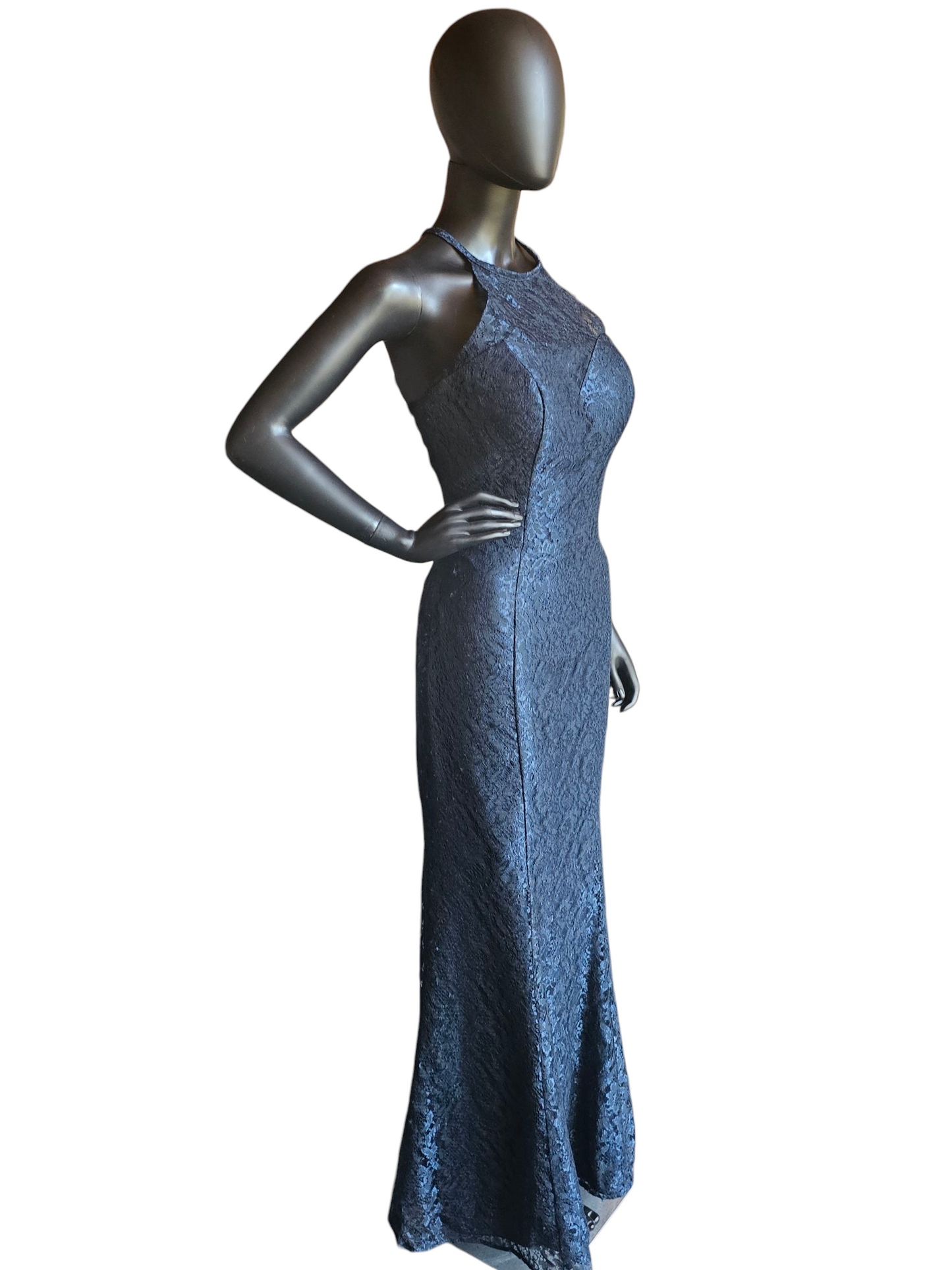 Navy Lace Fit/Flare Halter Maxi Formal/Bridesmaid/Mothers Dress - Da Vinci