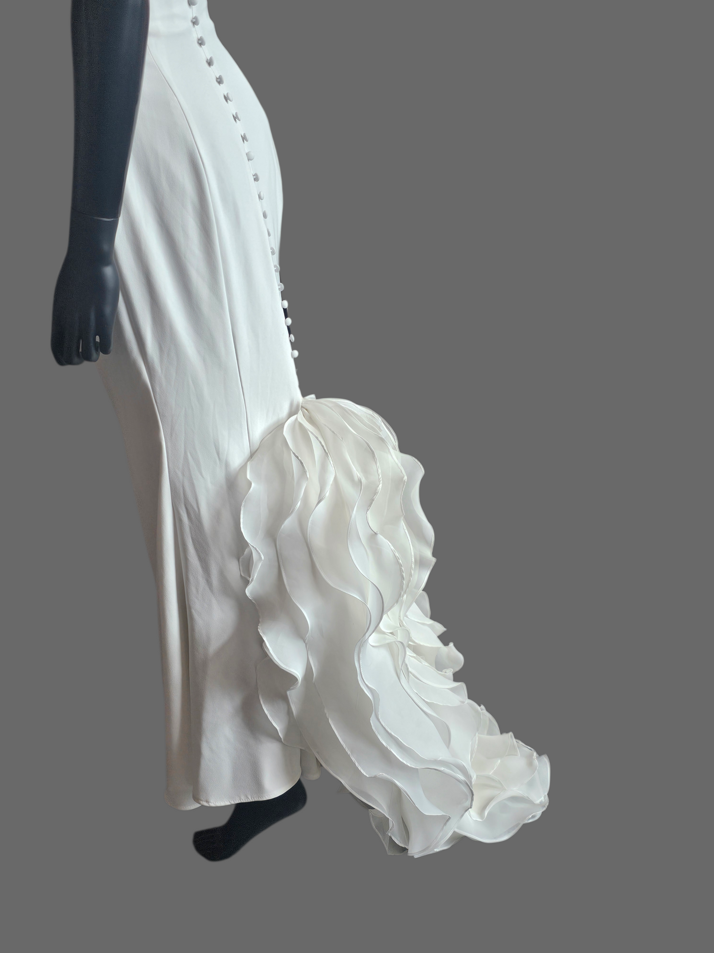 Ivory Crepe Fit and Flare Cat Eye Neckline Wedding Gown (Petite) - Selby Rae RENEWAL