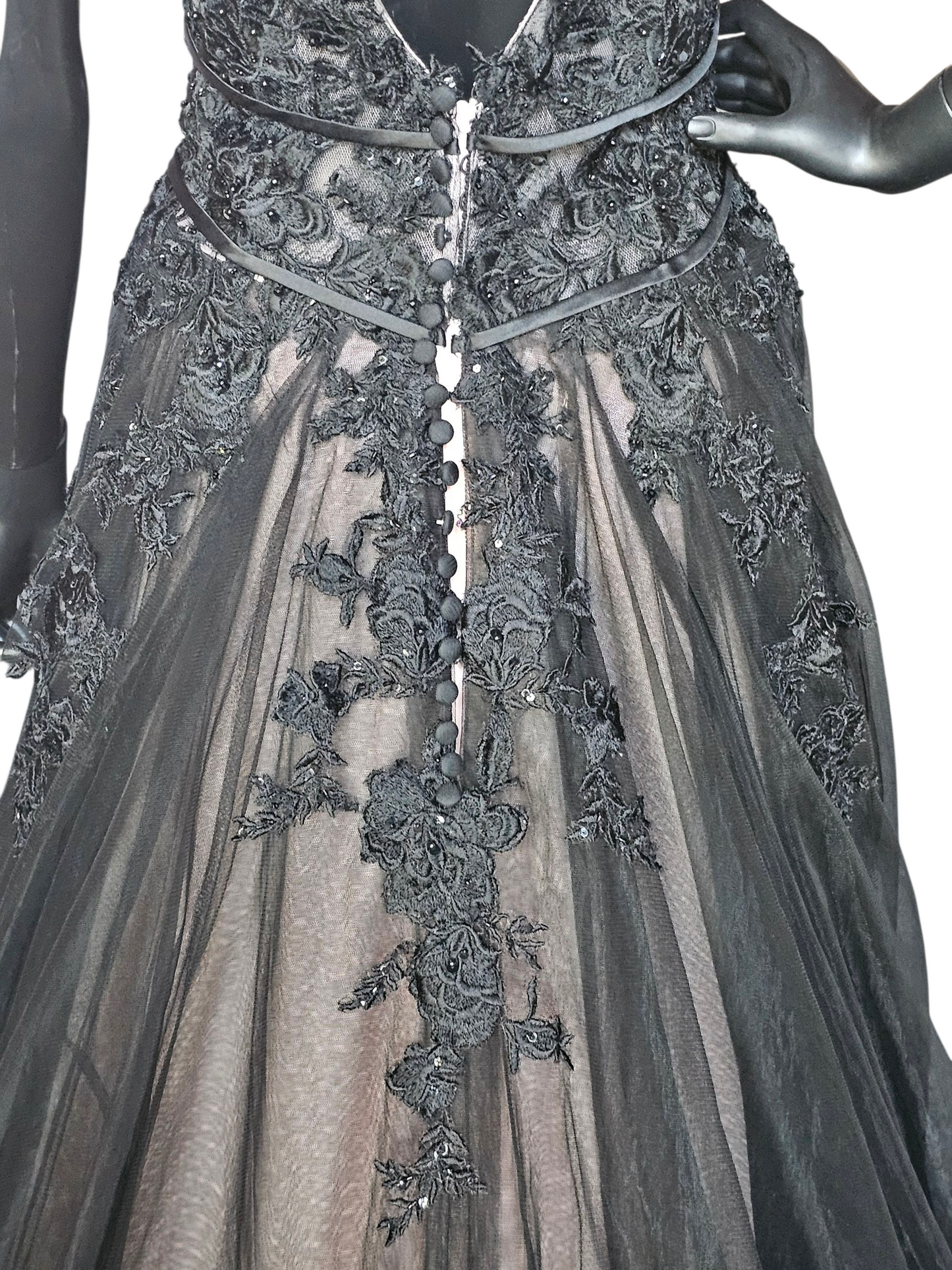 Black/Blush Plunge V-Neck A-line Wedding Gown NWOT - Mori Lee