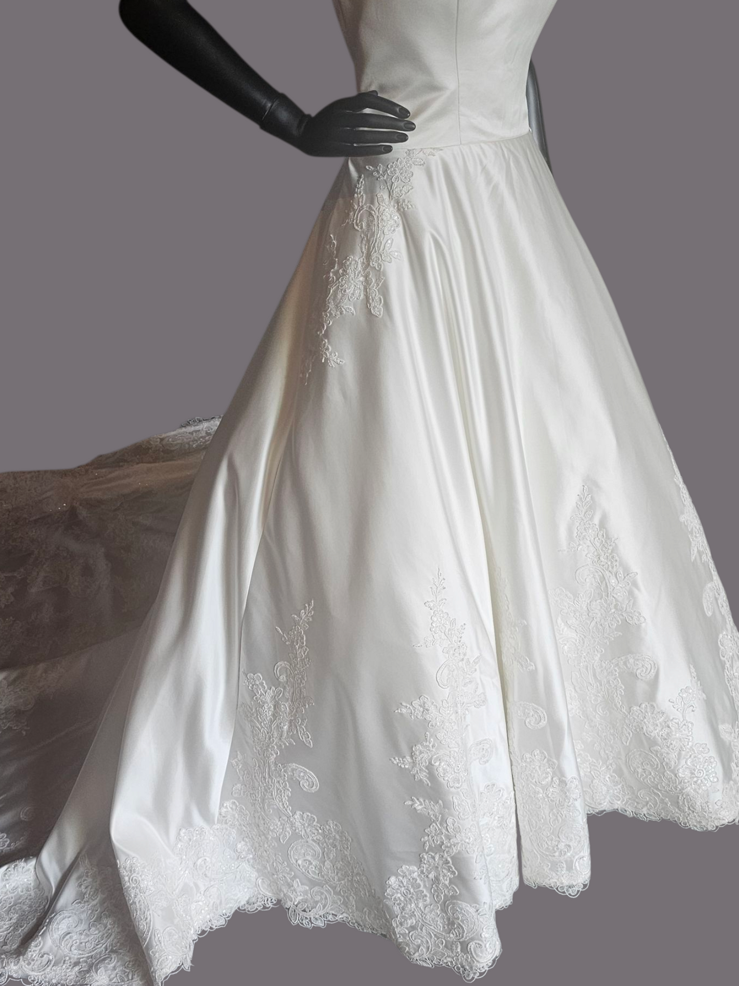 Strapless A-Line Ivory Satin with Scalloped Hem Detail -  Morilee