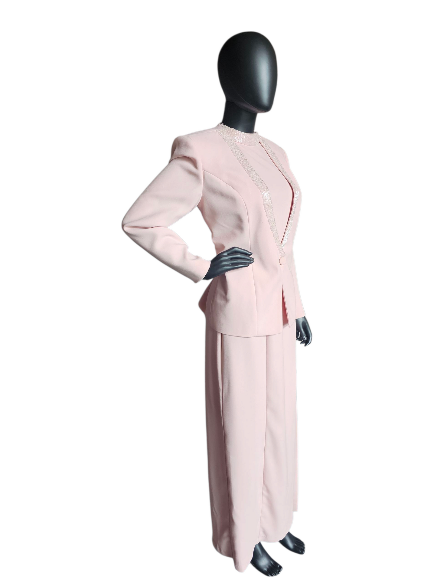 Soft Pink High Neck Sheath Formal Maxi Gown W/Jacket - Malas New York