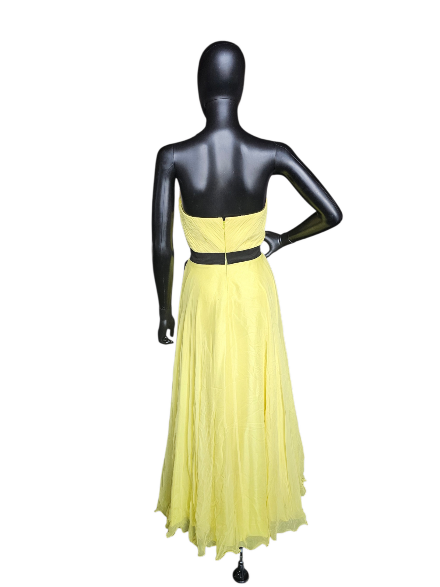 100% Silk Yellow/Black A-Line Formal Dress - Alyce Designs
