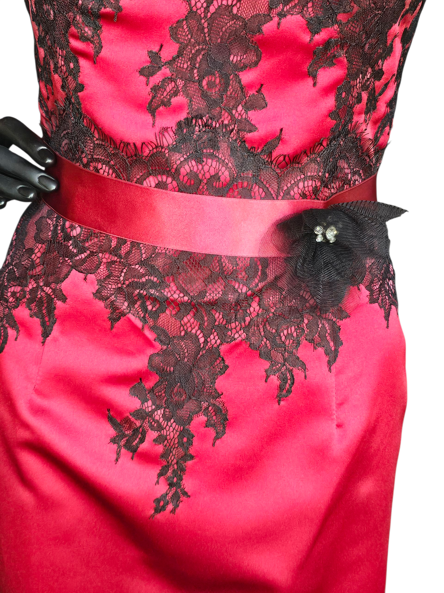Red Satin/Black Lace Party/Cocktail Dress NWOT - Da Vinci