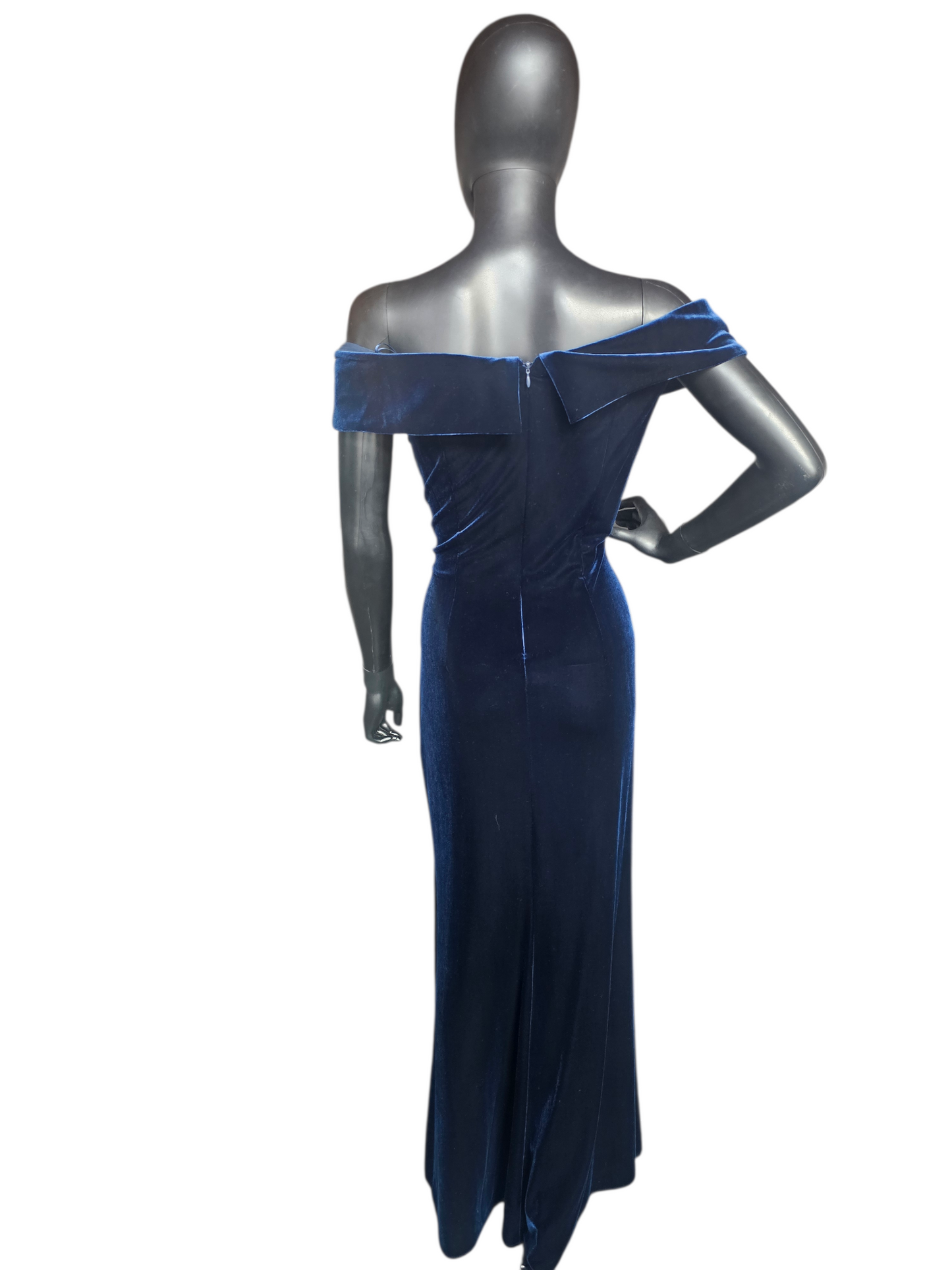 Navy Velvet Off Shoulder Formal Dress - Alex Evenings