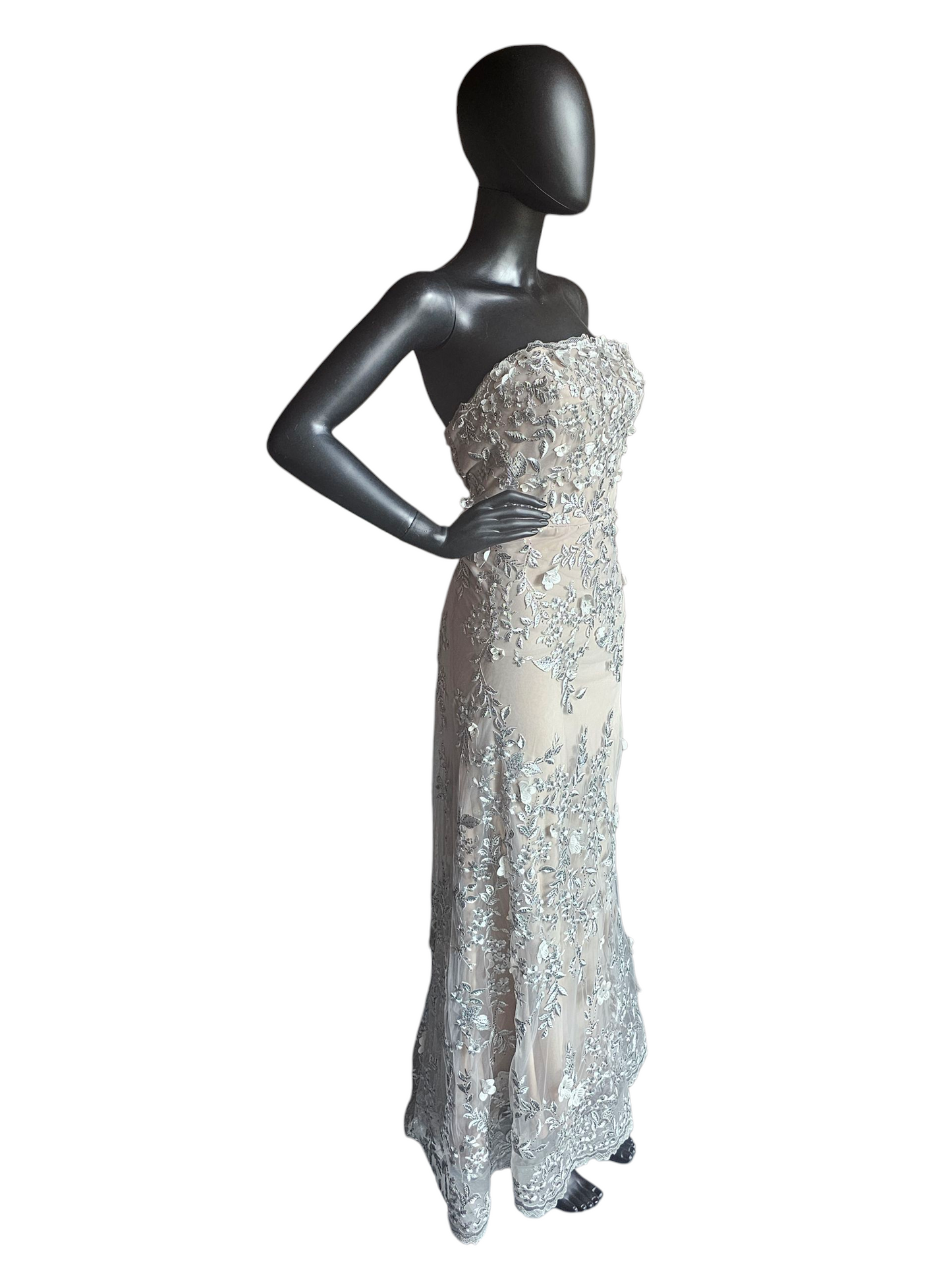 Silver/Nude 3D Floral Detail Fit/Flare Dress - Montage