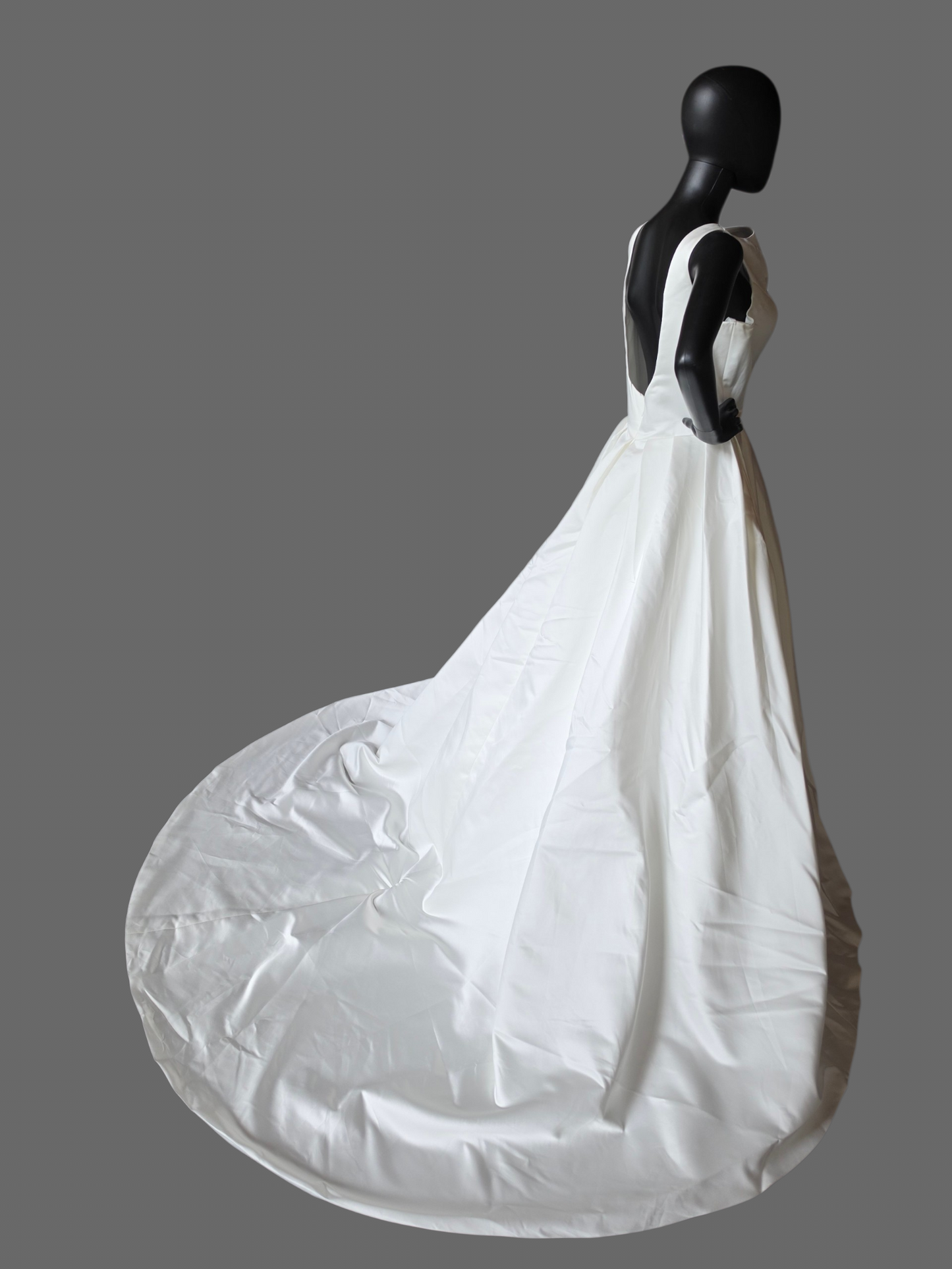 Ivory Simple Satin A-Line Boat Neck Box Pleat Wedding Dress