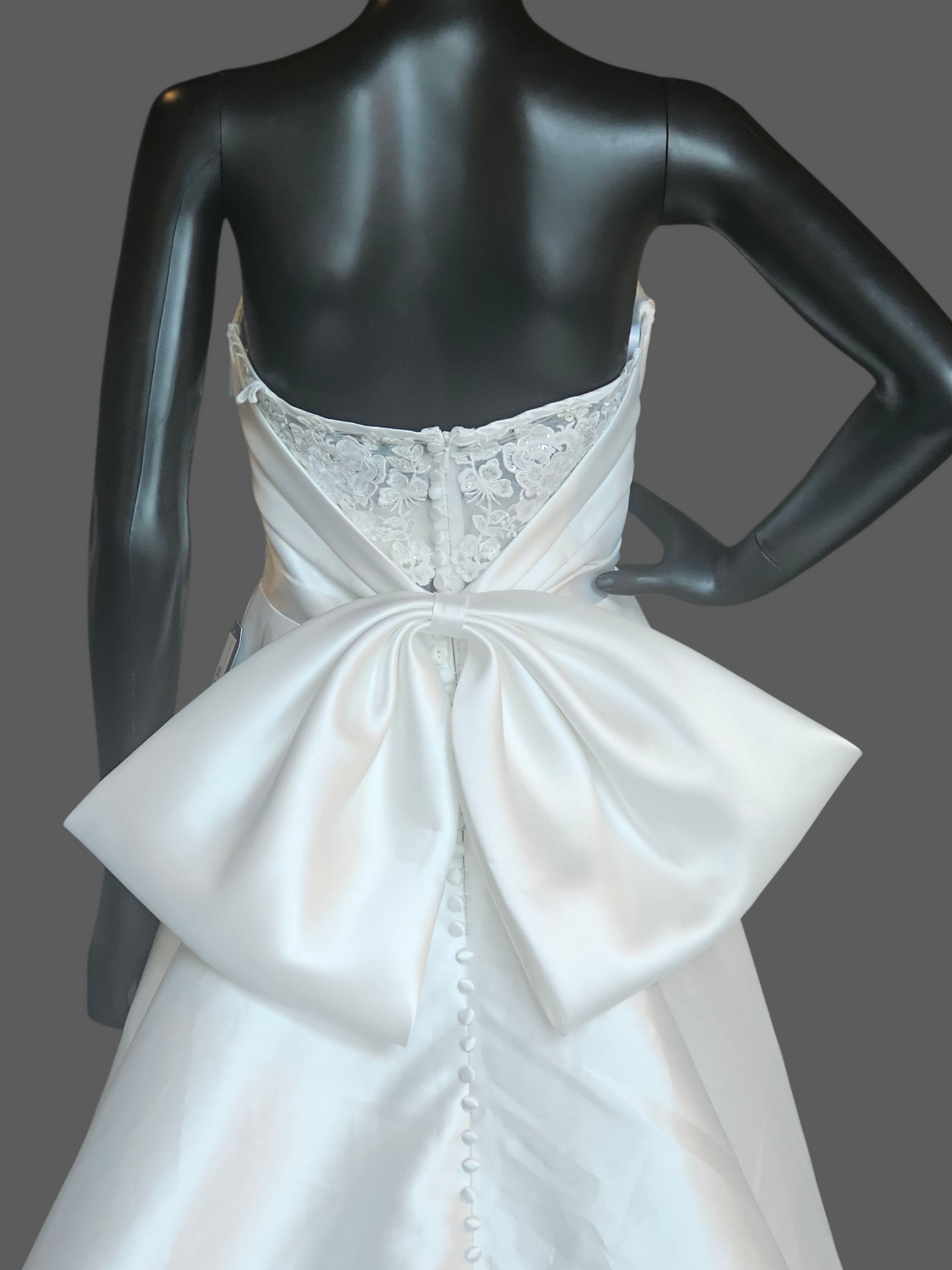 White Mikado A-Line W/Bow Wedding Gown - Moonlight