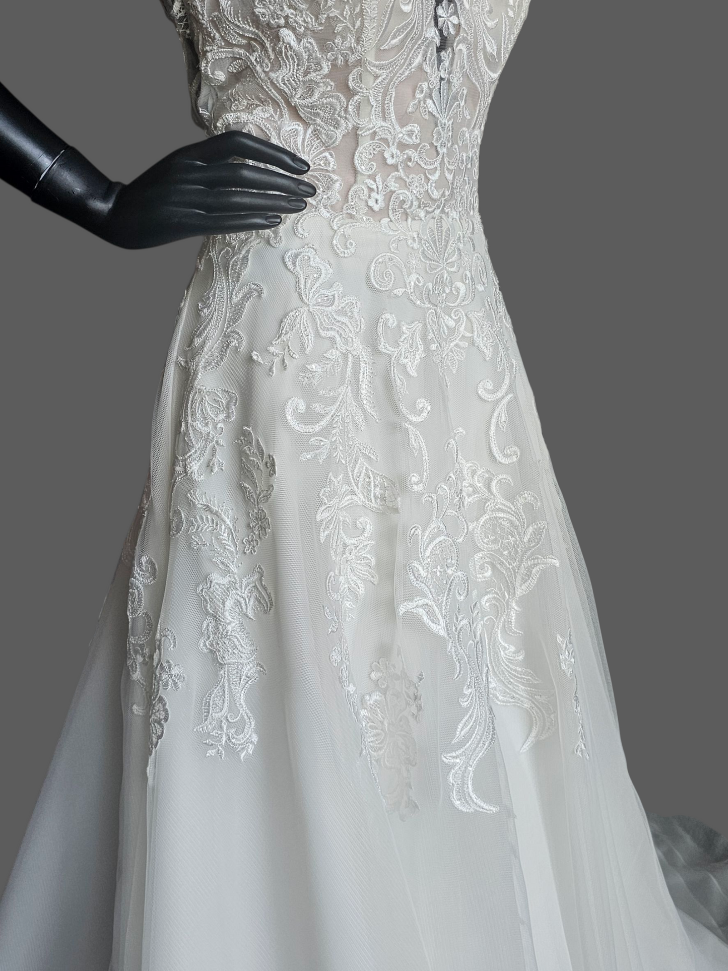 Ivory Illusion Cap Sleeve A-Line Net Wedding Gown - Mori Lee